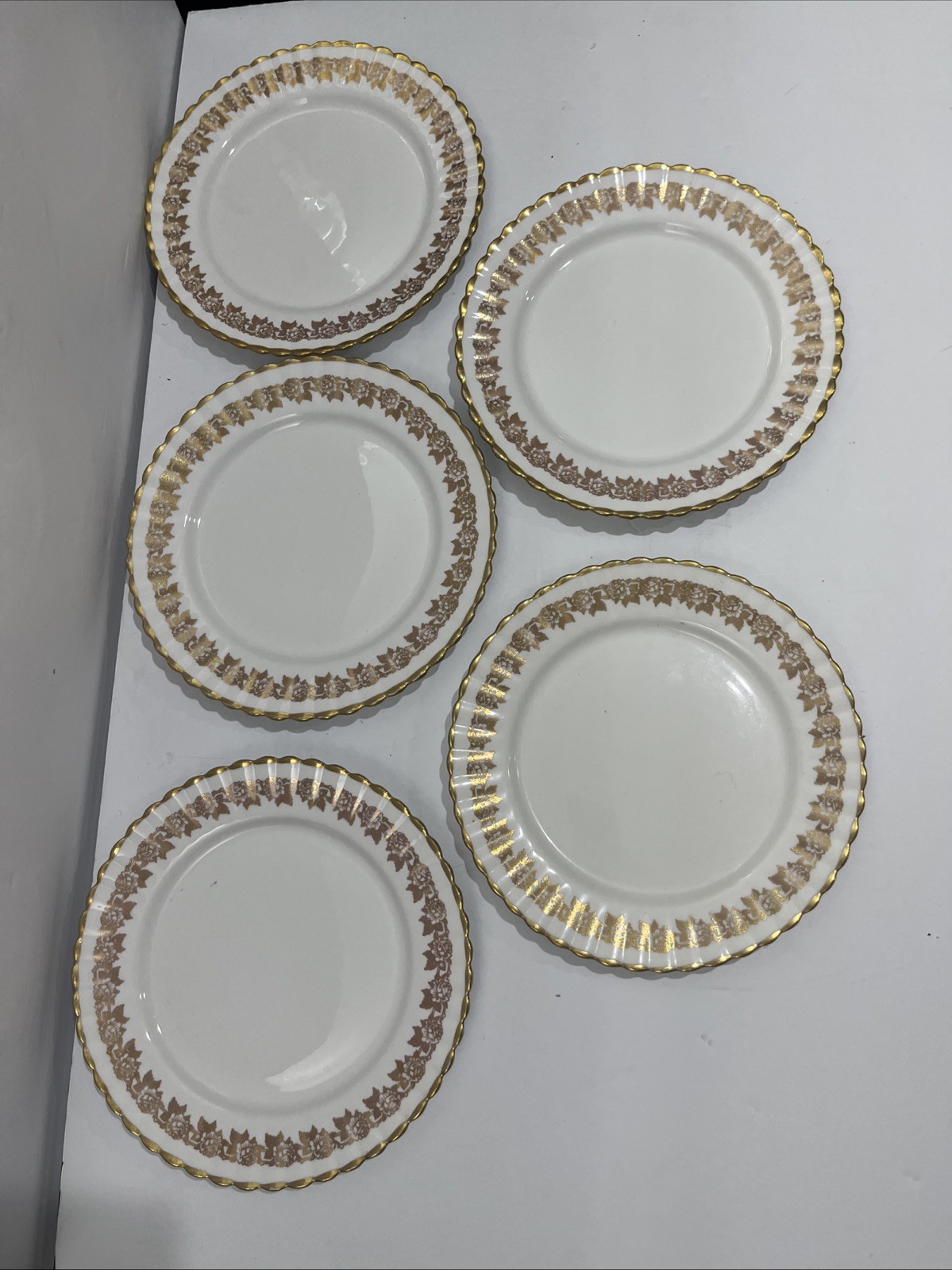 Vtg Royal Stafford Harmony Gold, Brown Set Of 5 Salad, Dessert Plate 8 1/4” D