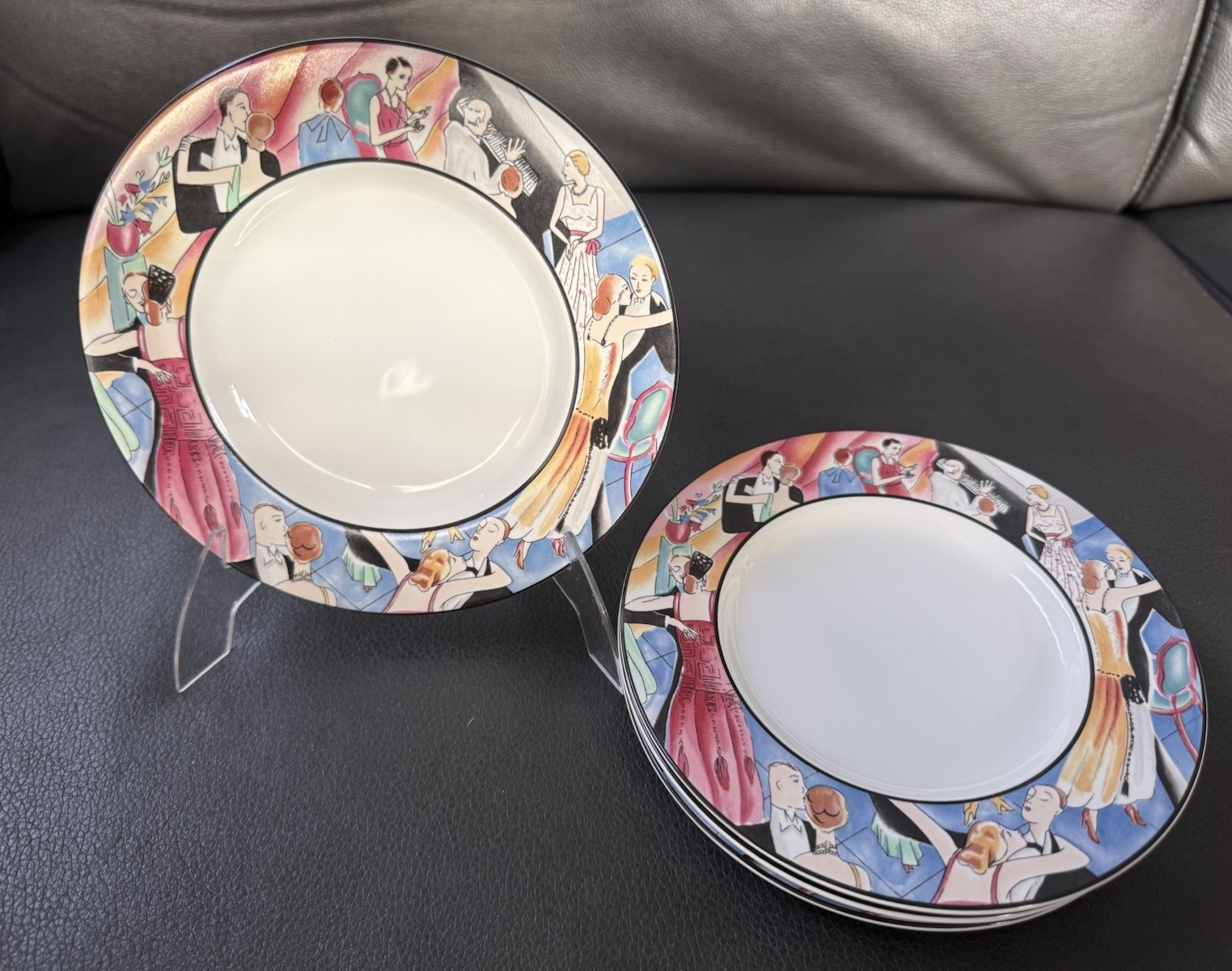 4-Sakura”Tango” #993 By Sue Zipkin Salad/Dessert Plates Art Deco Style 1993-1994