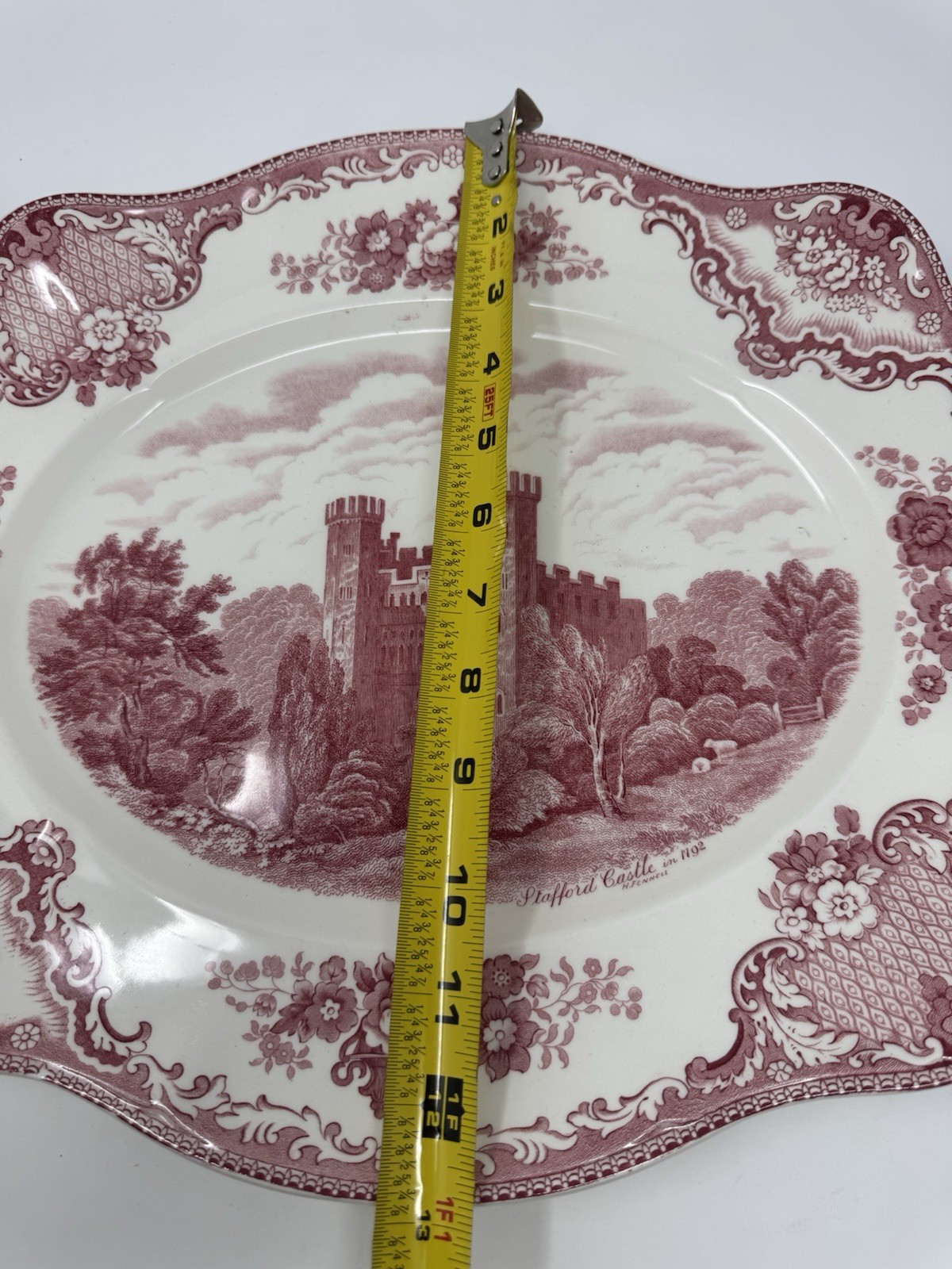 Johnson Brothers England Stafford Castle 1792 Pink Ceramic Platter 15.5 in