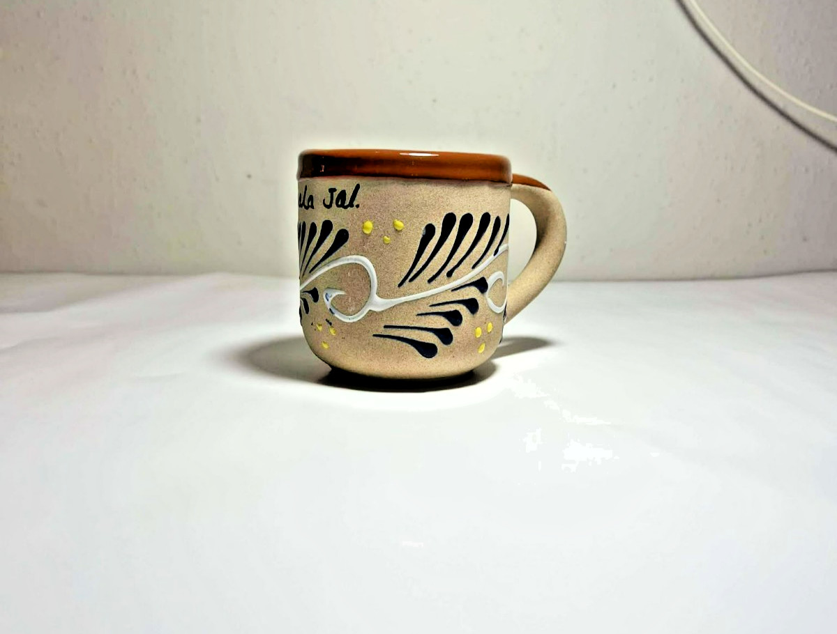 Mexican Pottery Mug/Cup, Small Beige Handmade Ceramic Chapala Design