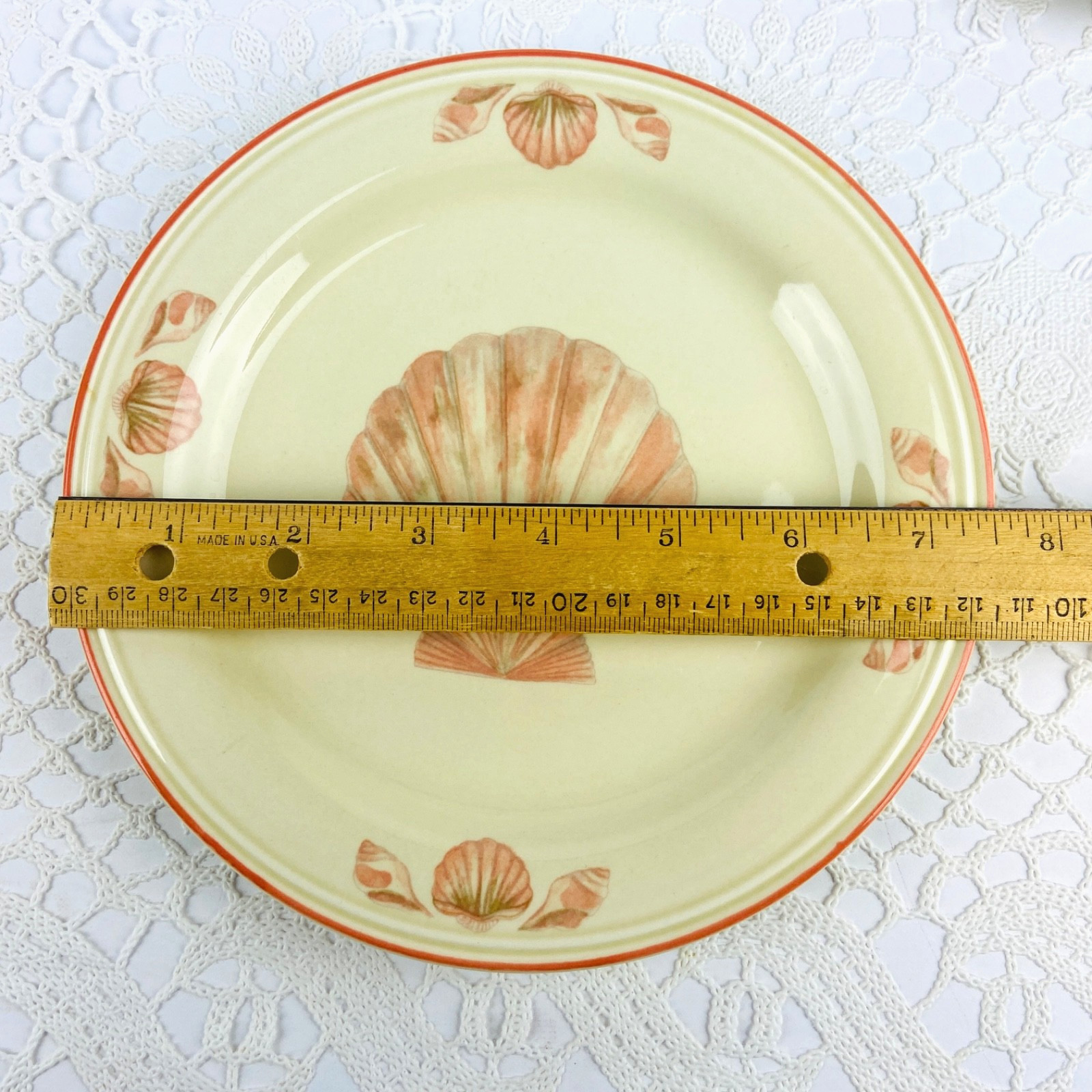 Sangostone Coquille Salad Plates Set of 4 Peach Shell Pattern 7.5 inches Vintage