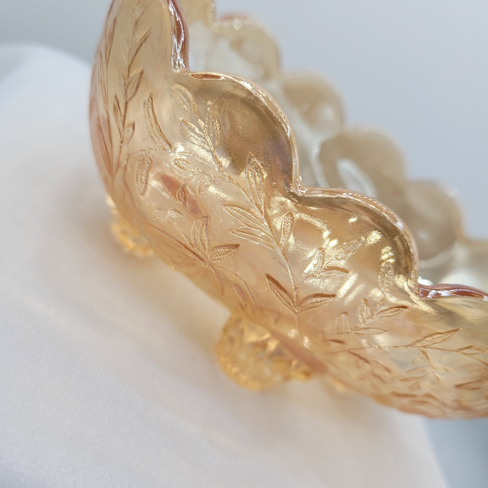 VTG Jeannette Floragold Footed Oval Candy Dish Floral Design