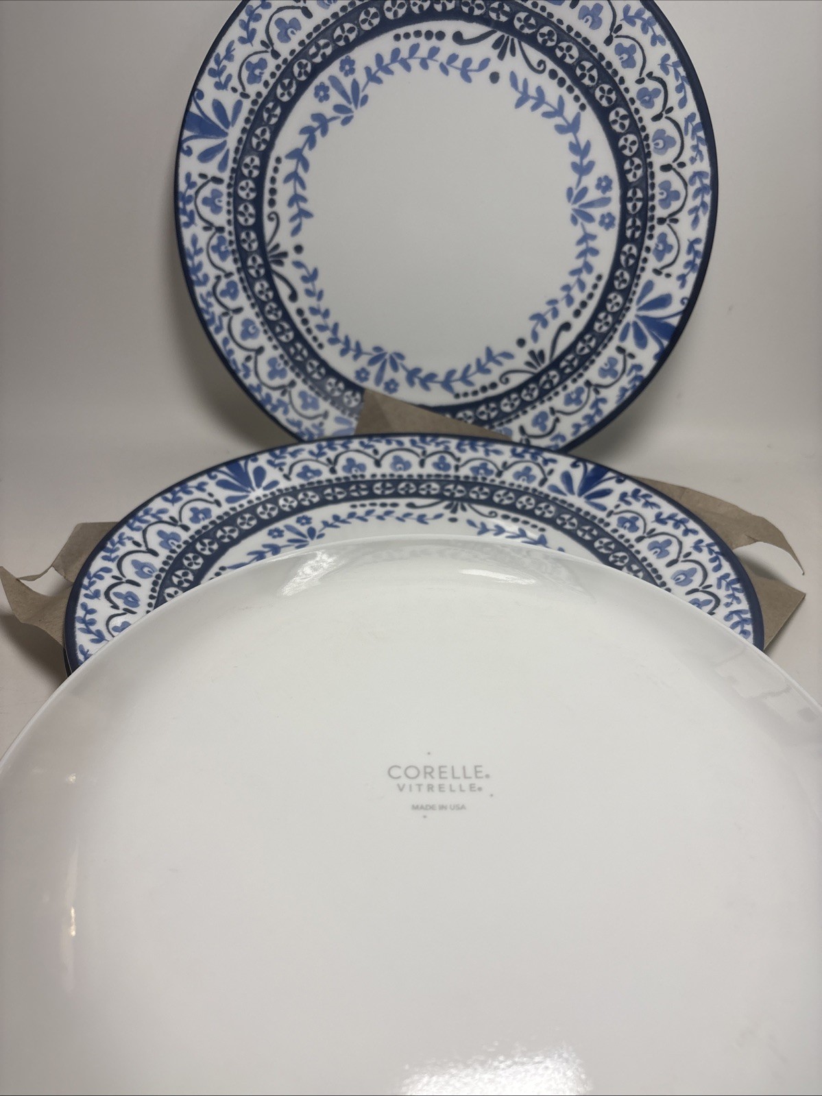 Corelle Vitrelle Blue Floral 6 Dinner Plates Set Chip Resistant