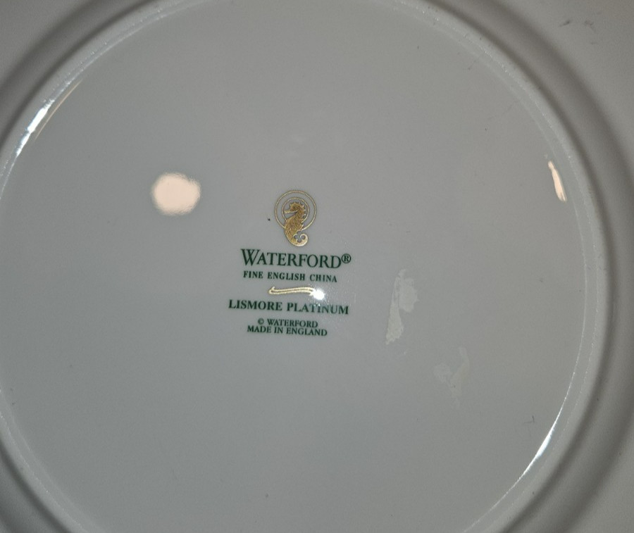 WATERFORD LISMORE Platinum China Set of 4 Dinner Plates 10.75″ – ELEGANT