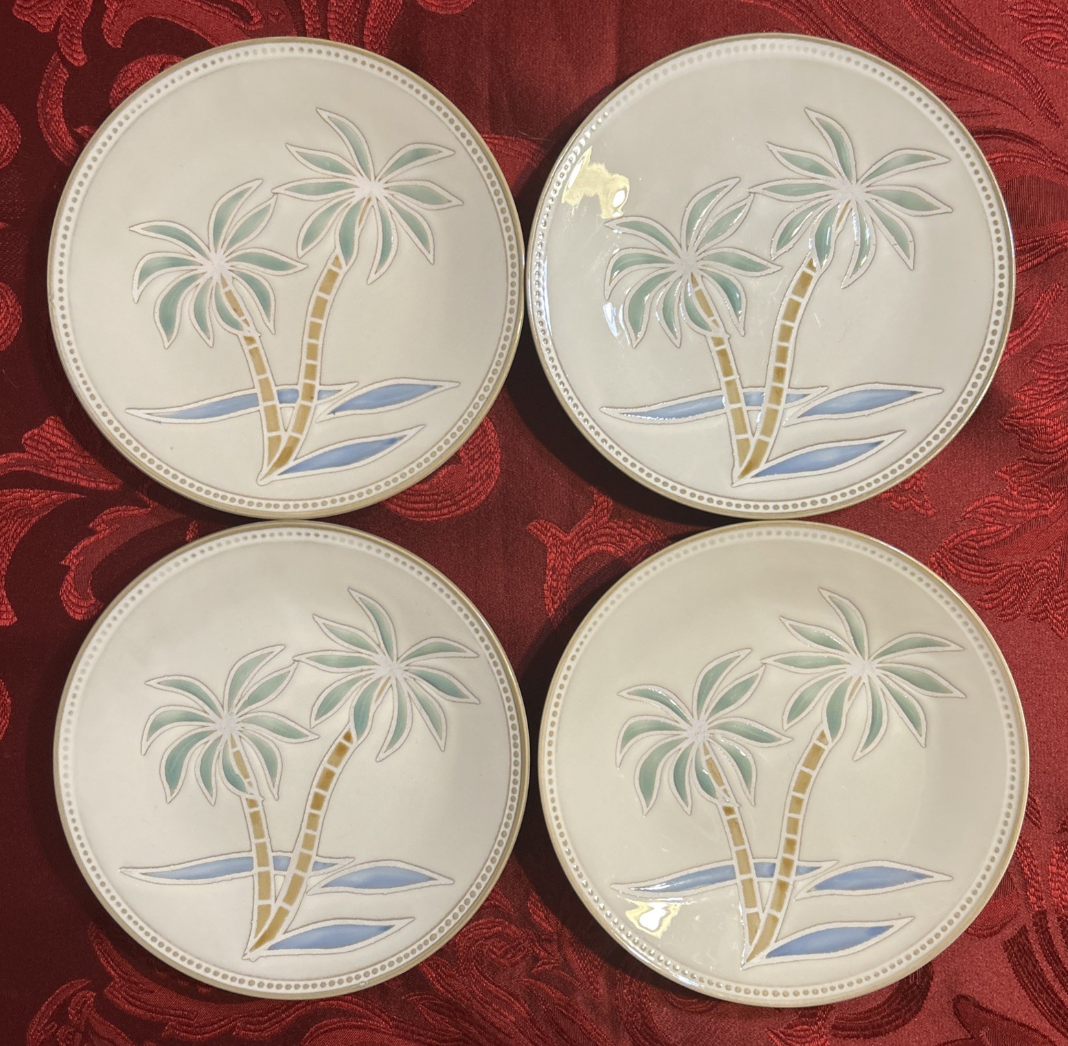 Pfaltzgraff Everyday Palm Dinner Salad Plates Cereal Bowls 12 Pc EUC
