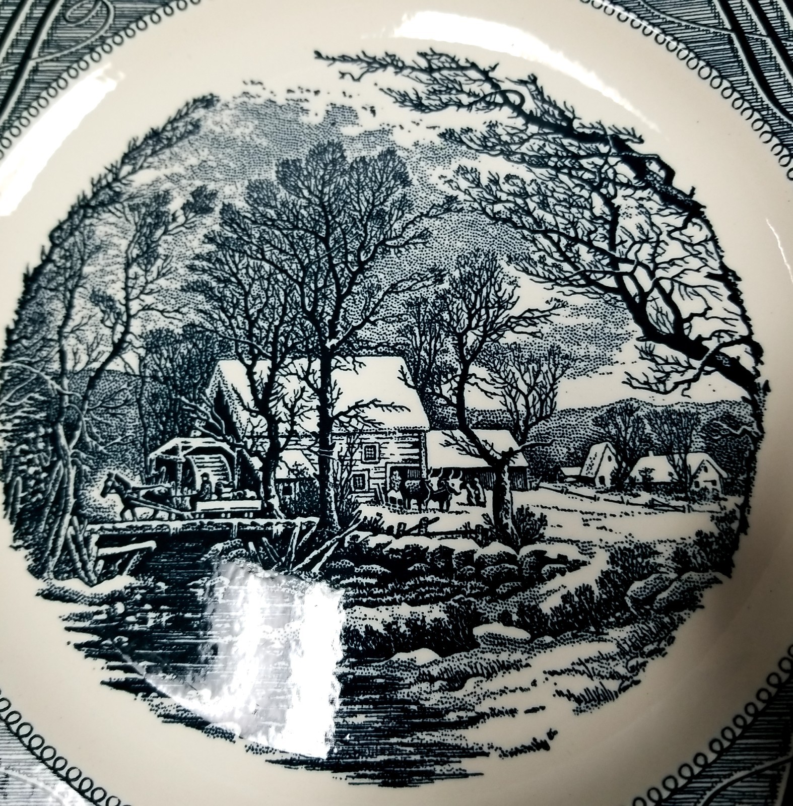 4 Replacement Royal China Jeannette Co Currier & Ives Blue Transferware Plates