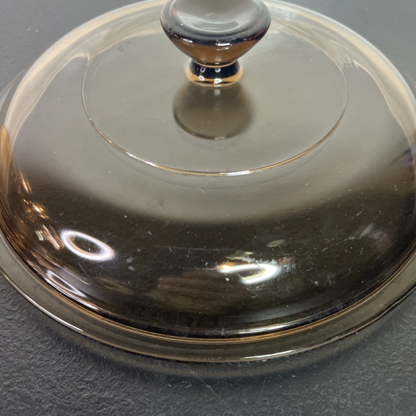 Vintage Vision Corning France Amber Glass 7″ Waffle Skillet w/ Pyrex Lid V-1.5-C