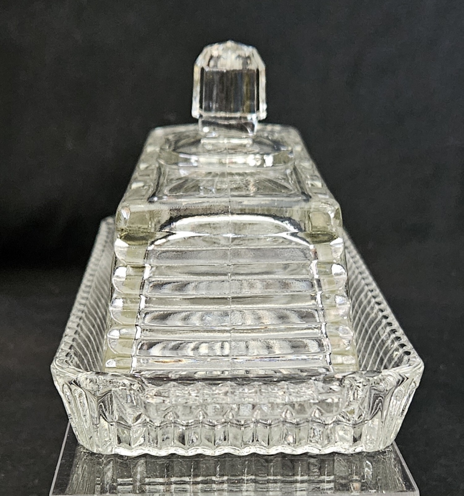 Vintage FEDERAL Glass WINDSOR Butter Dish With Lid and Small Serving Tray Clear