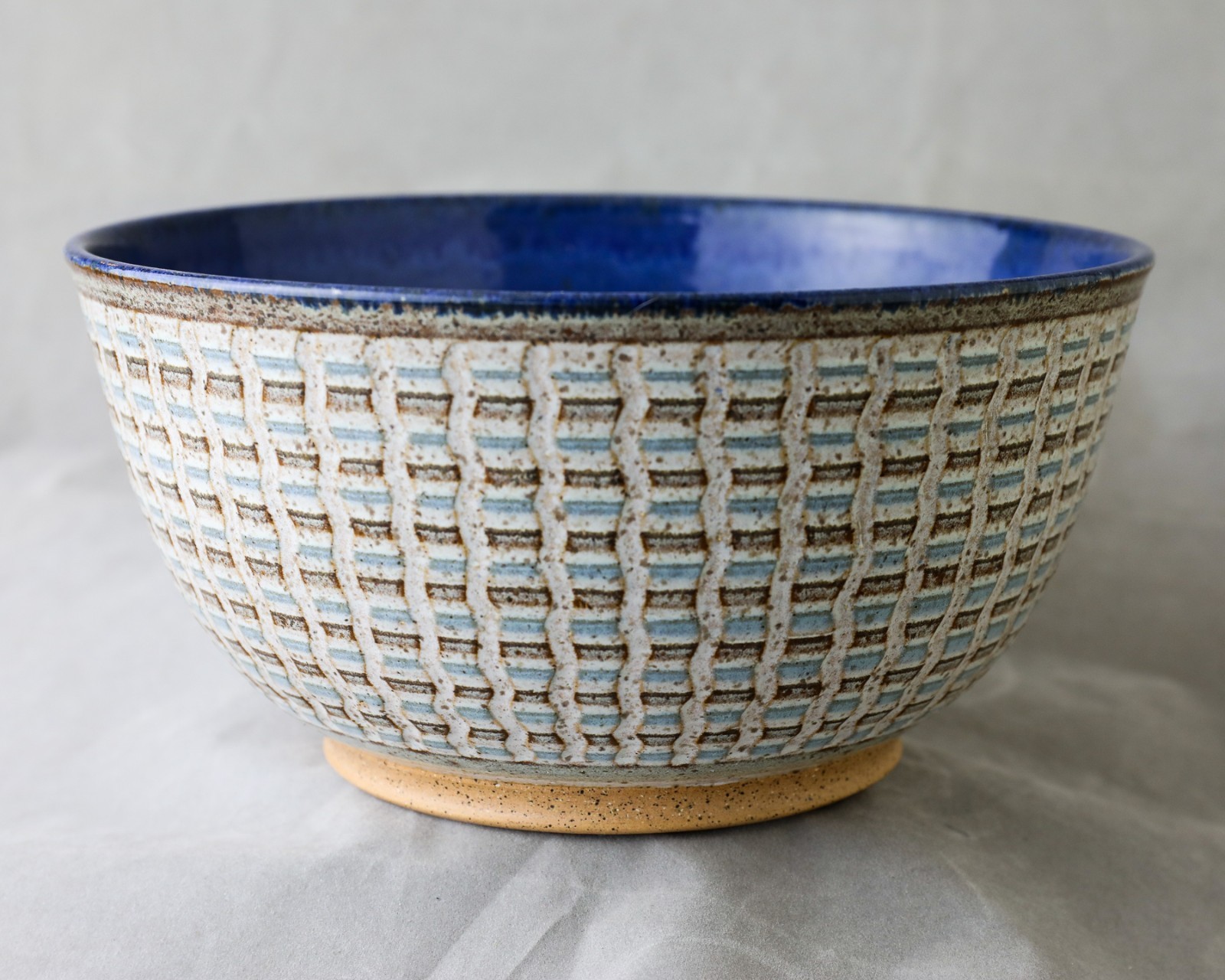 Signed Studio Pottery Bowl Blue Glaze Art Ceramic Wheel Thrown 9” MCM
