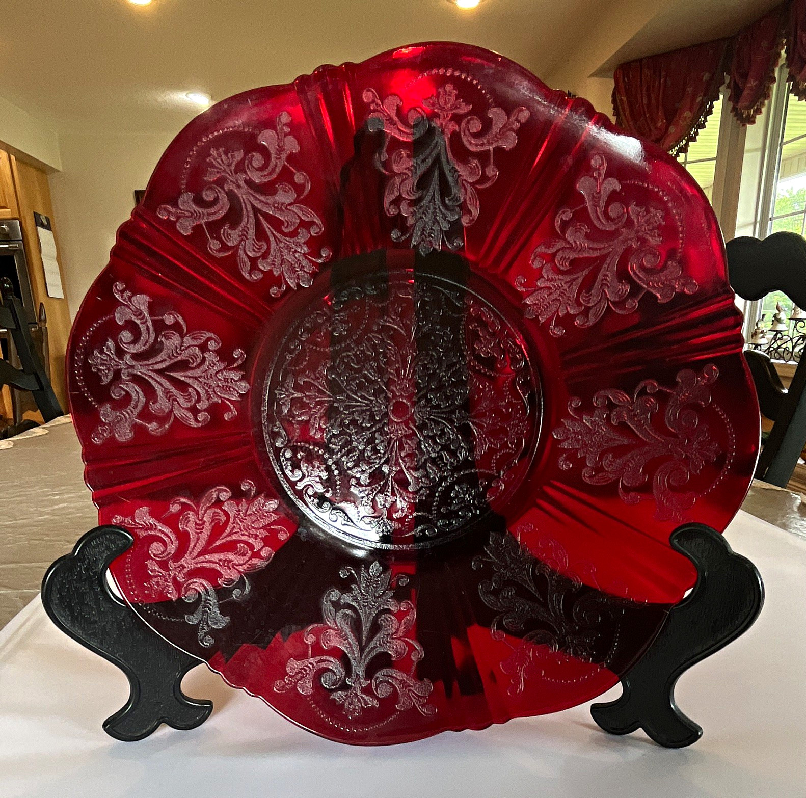 Ruby Red Depression Glass 12 in. Plate.
