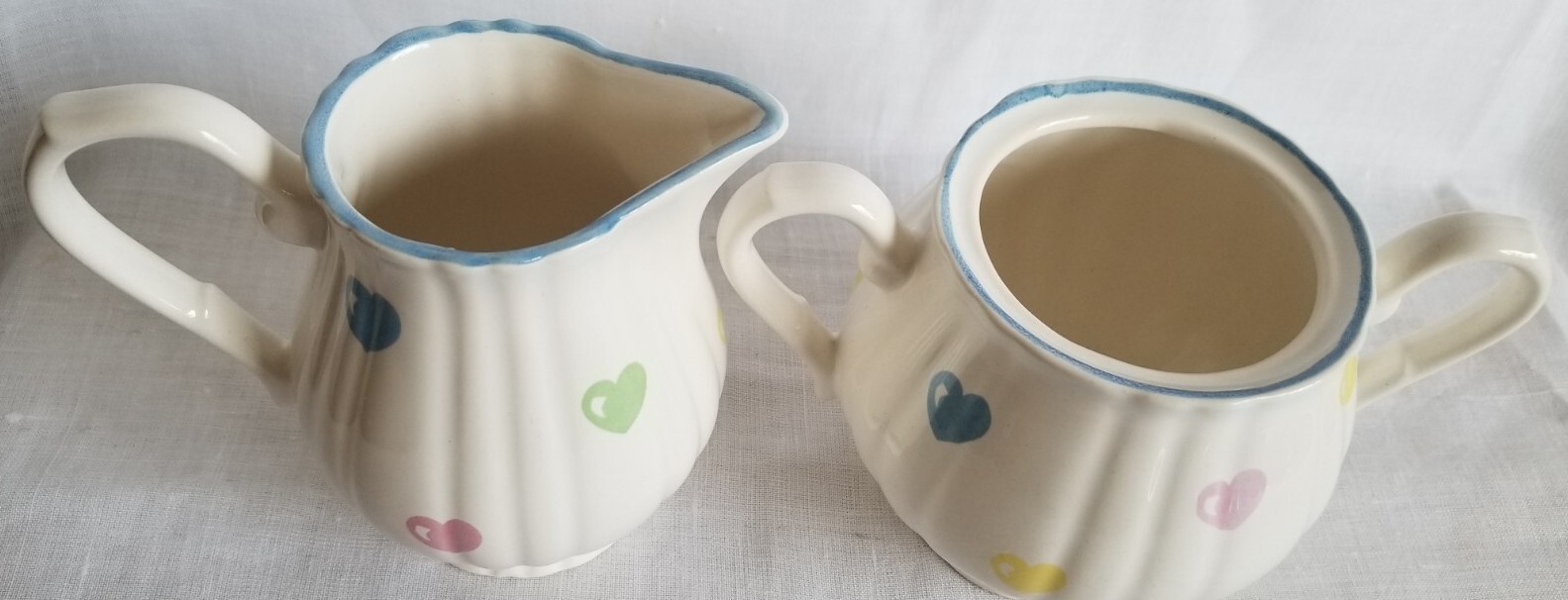 Tiffany & Co Limoges France Handpainted Pastel Hearts Creamer and Sugar Bowl
