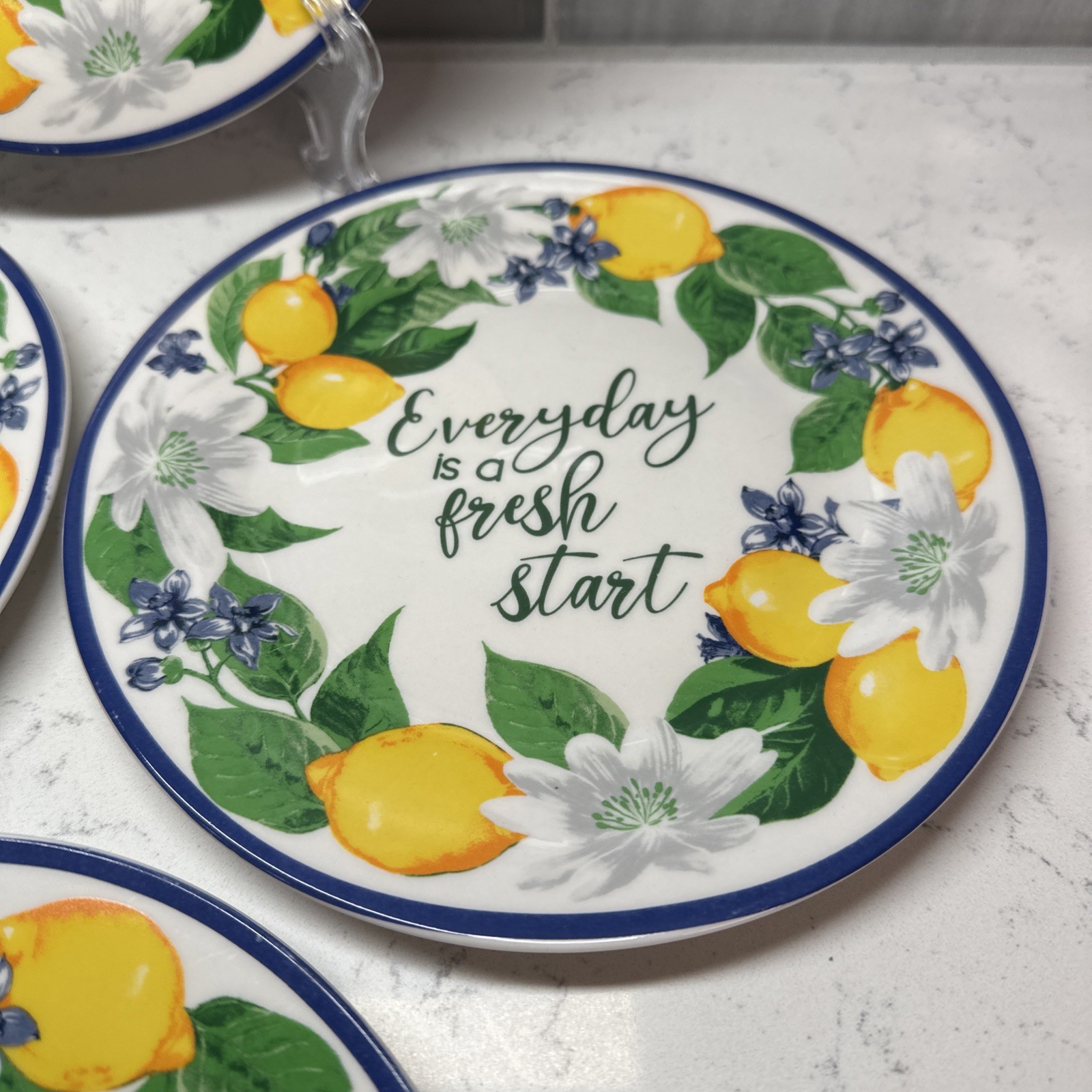 Royal Norfolk~Lemon Floral 7.25” Plates “Everyday is a Fresh Start” Set of 4 NEW