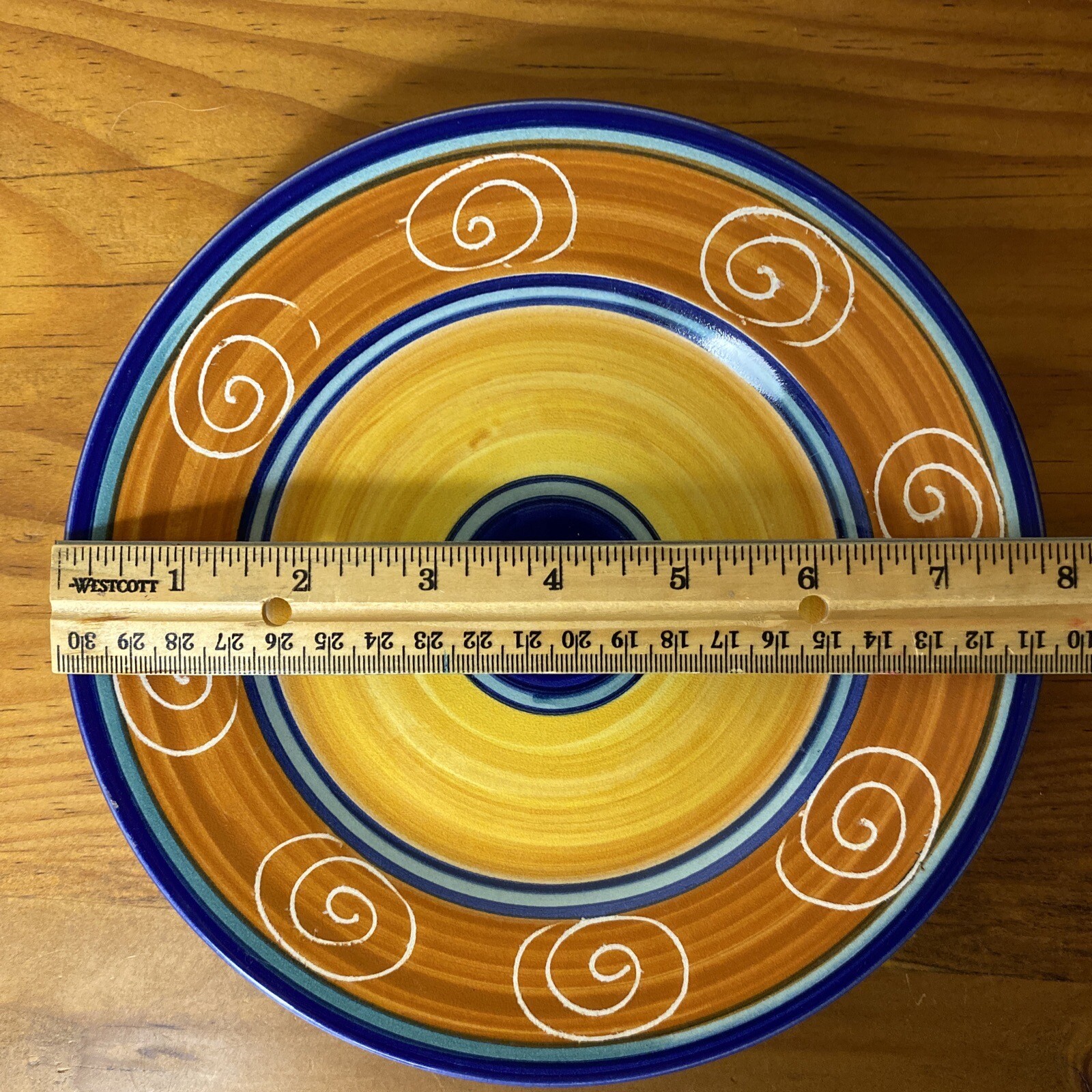 Pier 1 Yellow & Cobalt Blue Earthenware Italy Vintage 8” Plate Hand Painted EC