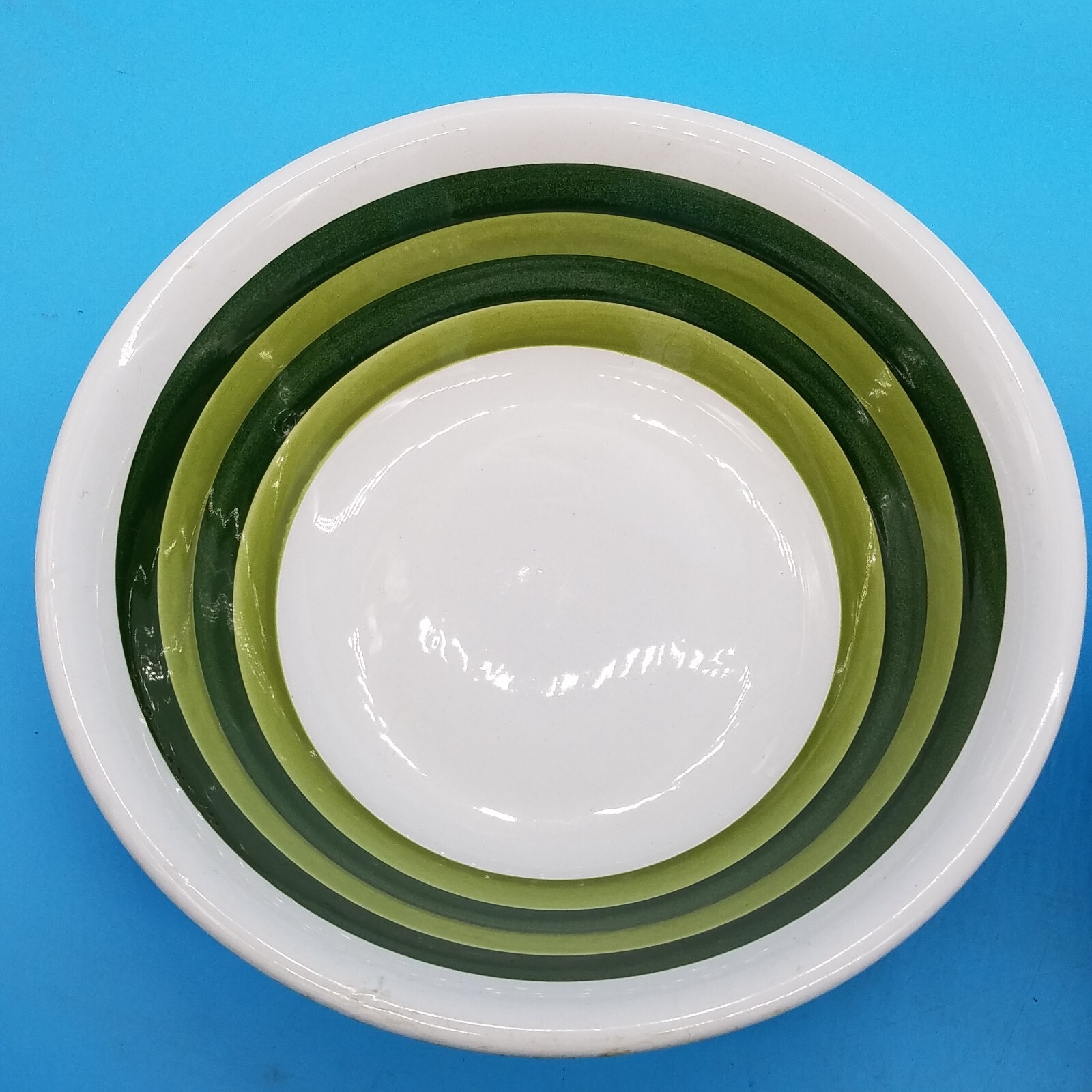 (2) Fine Ironstone China Vegetable Serving Bowl Dark Green light Green Stripes