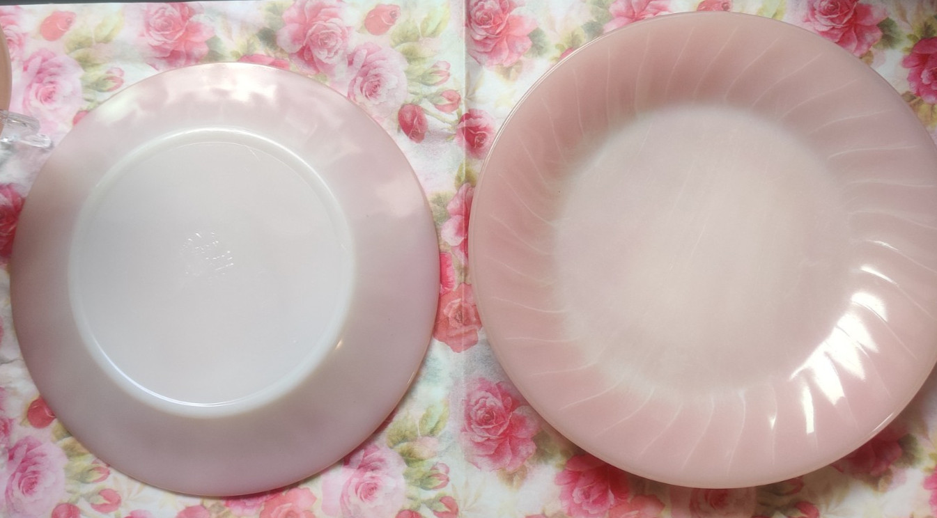 3 Fire-King Roseite Pink Swirl Milk Glass Anchor Hocking Salad Plate 7.75 in