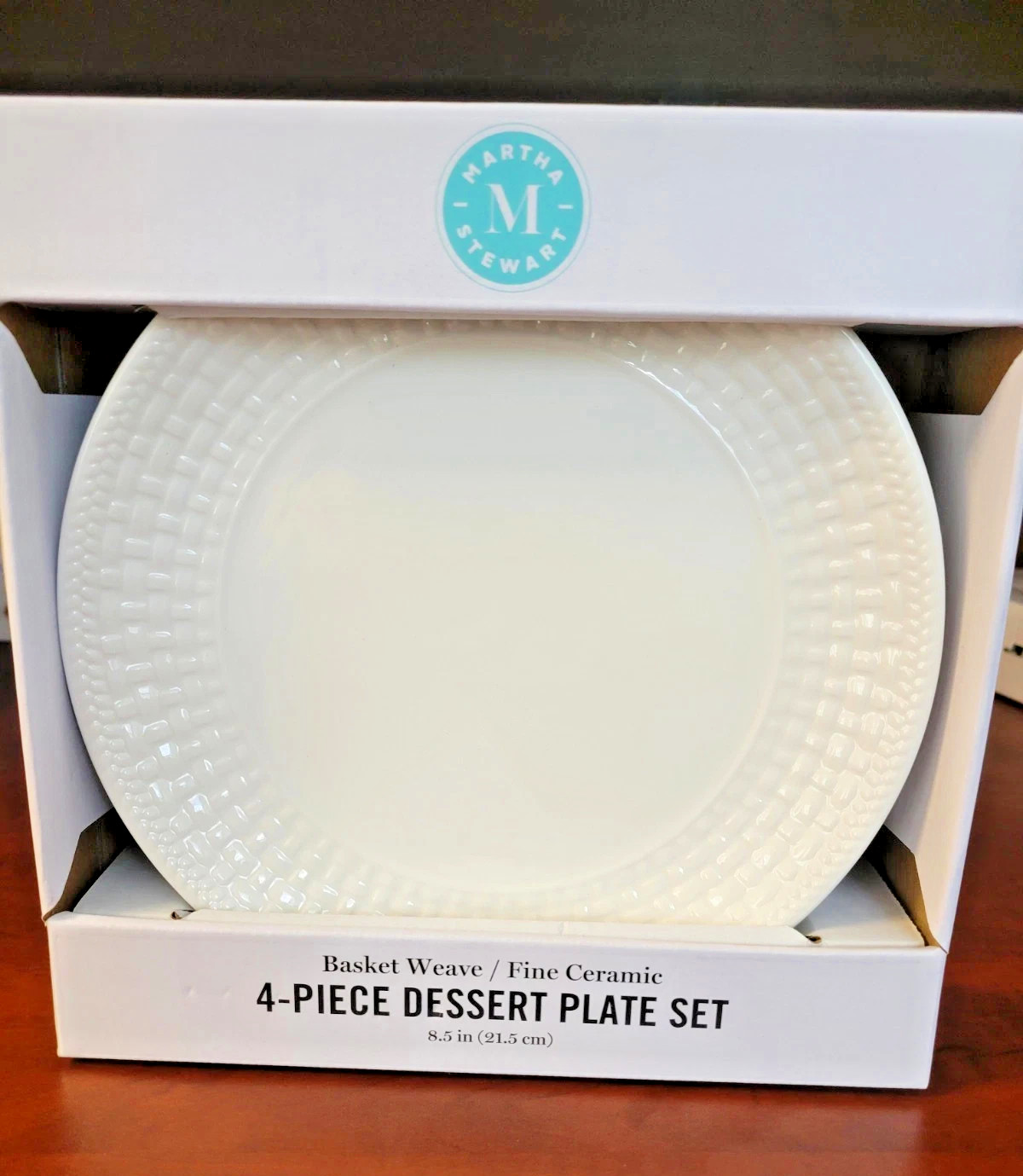 NEW! MARTHA STEWART Basket Weave Set/4 Ceramic Dessert/Salad Charcuterie Plates!