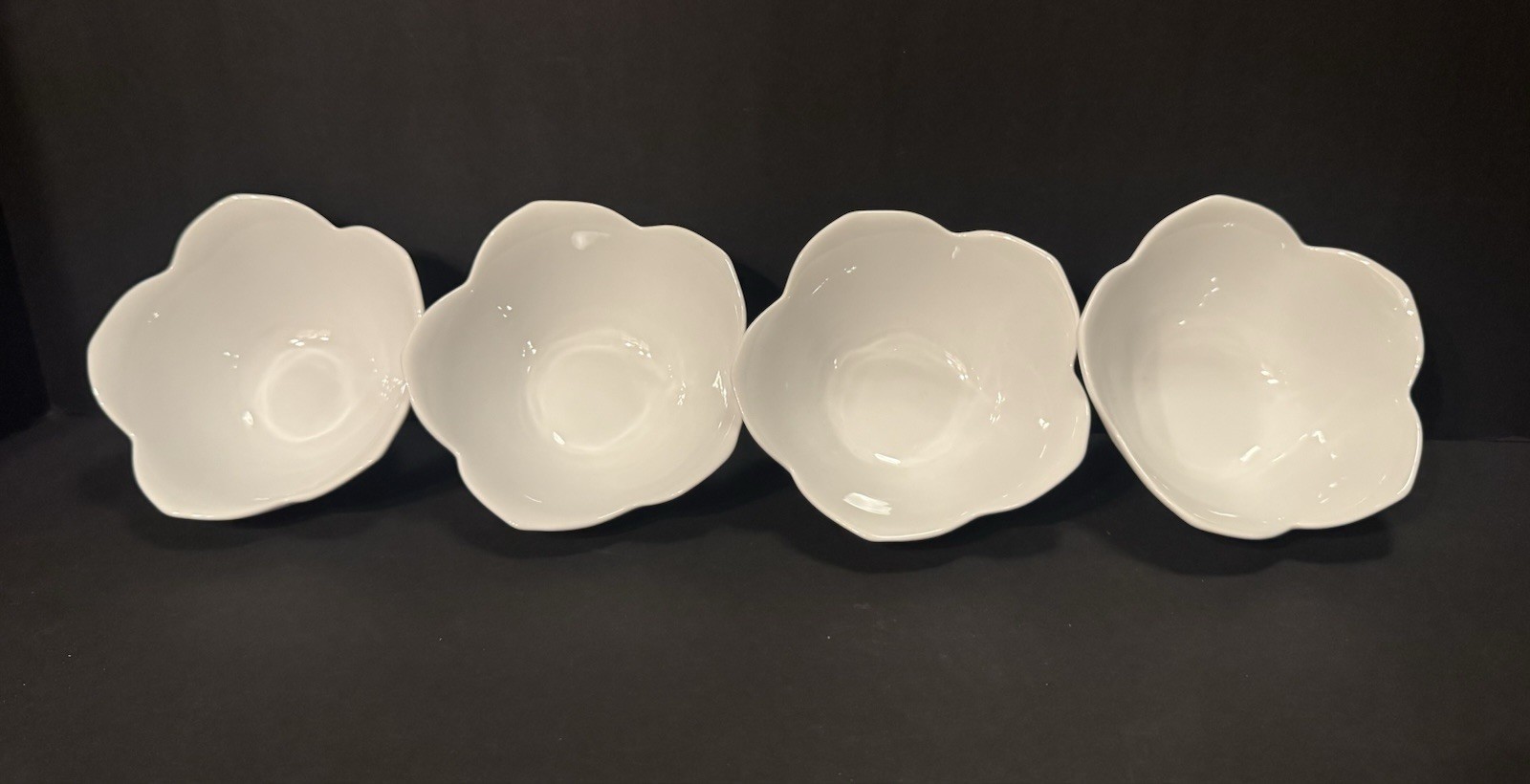 PIER 1 IMPORTS, WHITE LOTUS Porcelain Tulips All Purpose Rice Bowls Estate Find!
