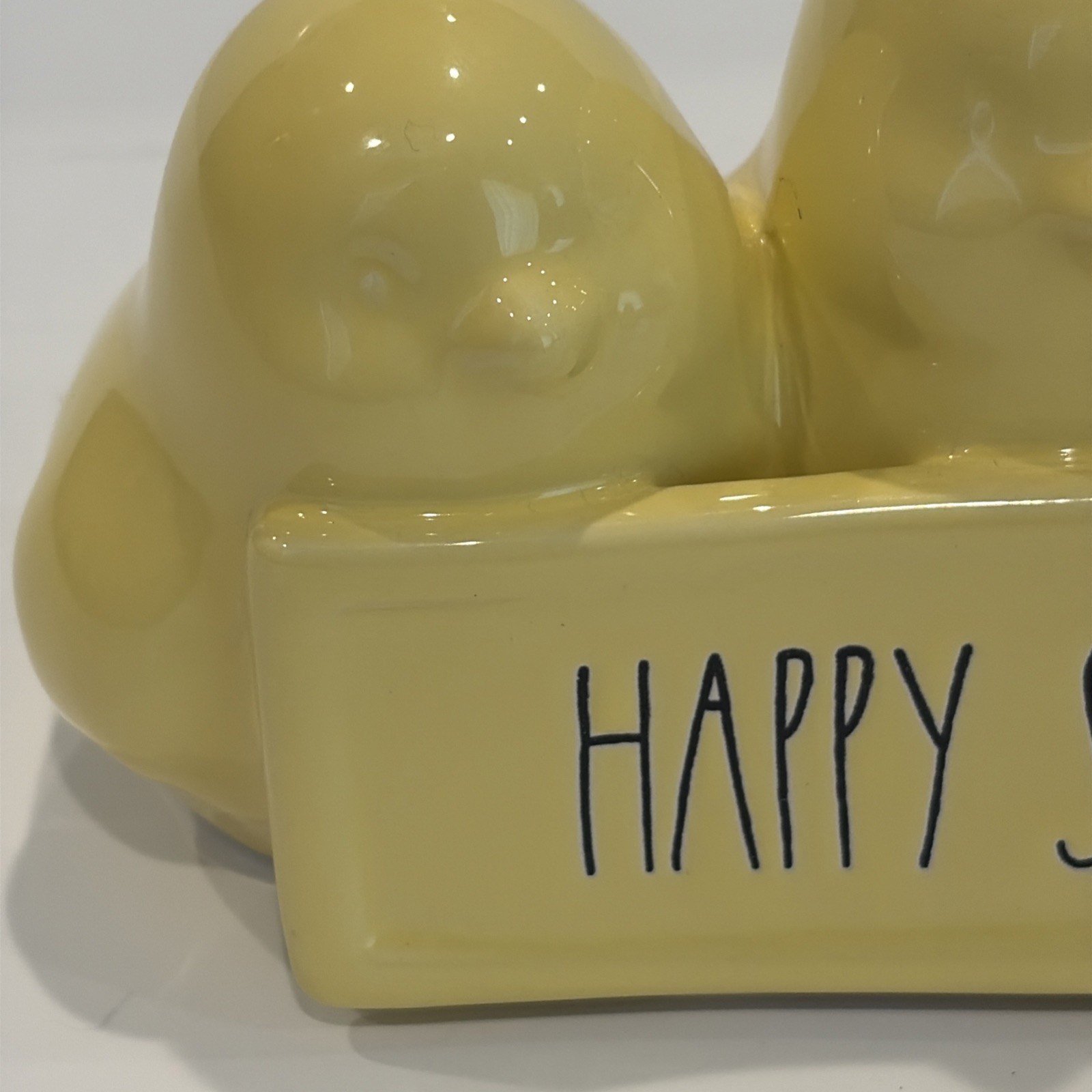 Rae Dunn HAPPY SPRING Yellow Ceramic Chick Egg Holder CHIPPED Easter Decor