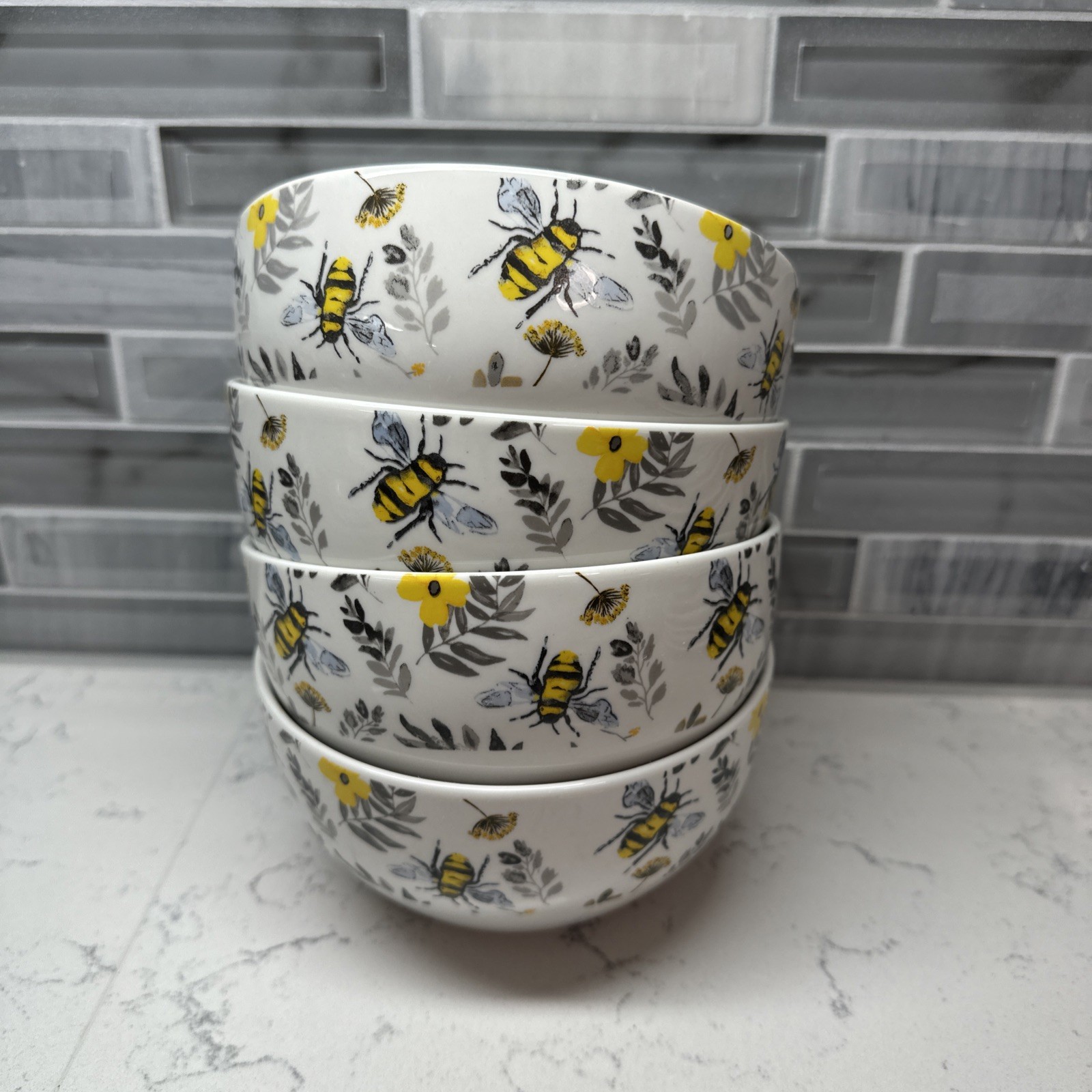 ROYAL NORFOLK “Bee Kind” Floral & Bees~Bowl/Salad & Dinner Plate/Placemat~4 EACH
