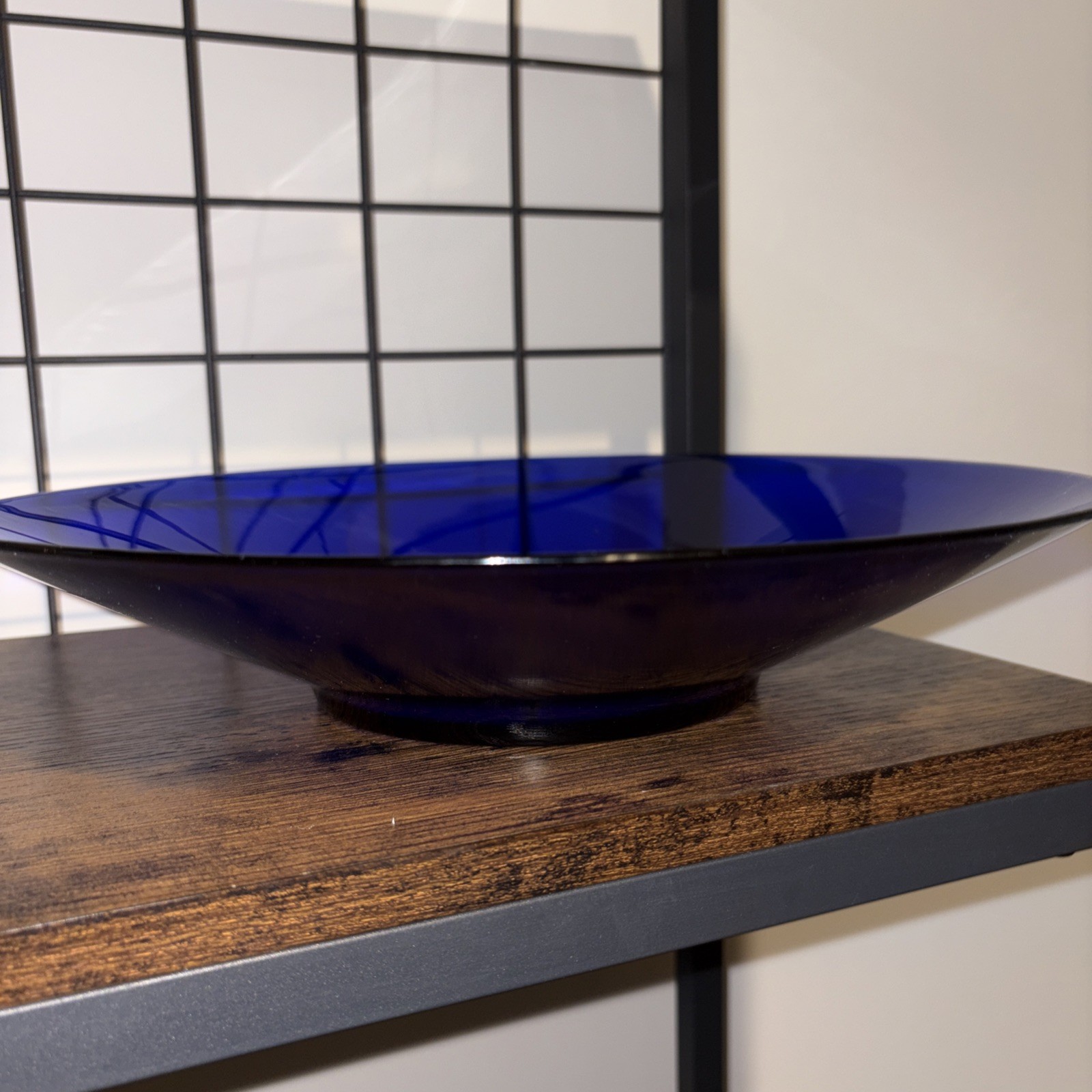 Vintage Cobalt Blue Glass Bowl Serving Fruit Decor 13 1/2 Inches Round Unbranded