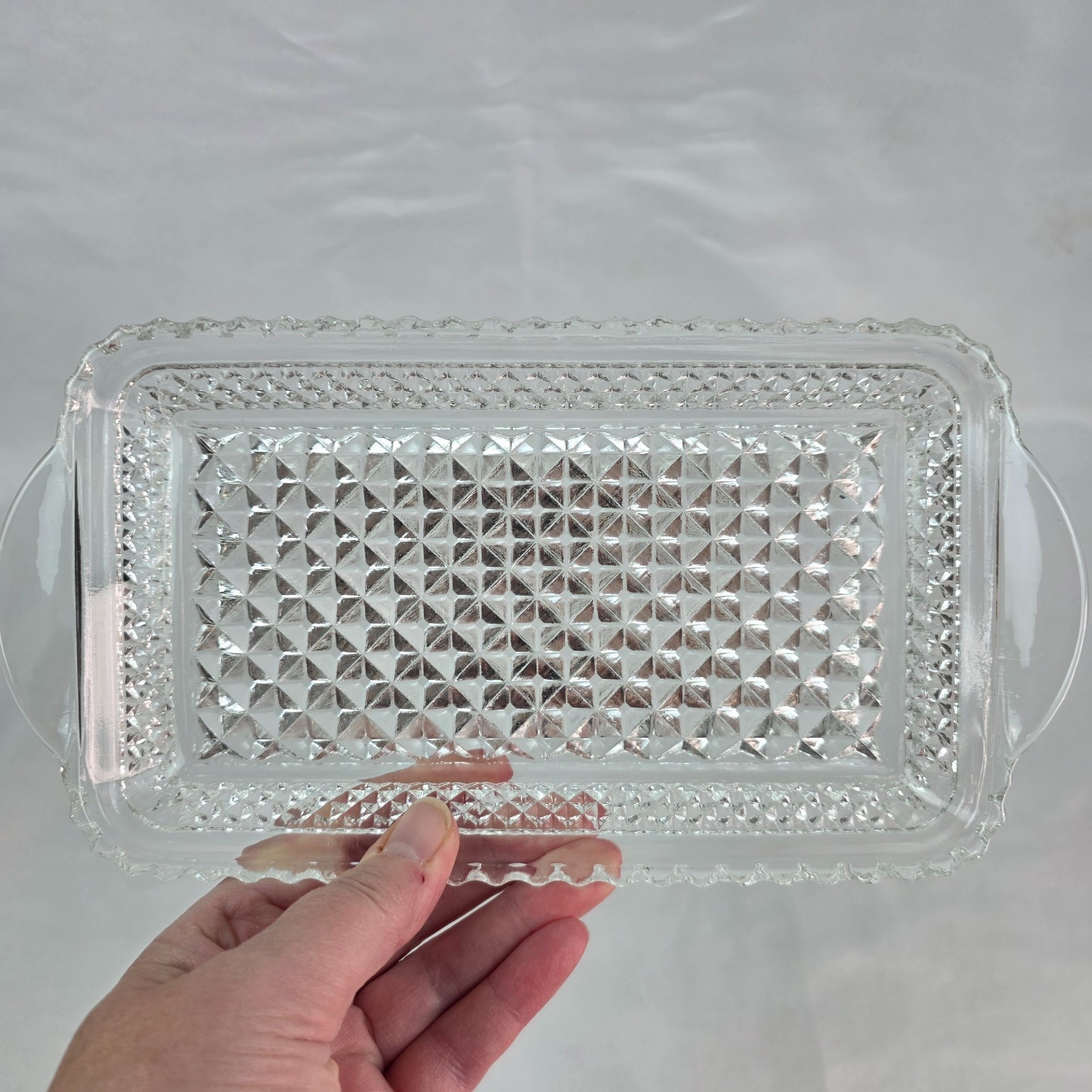 Vintage Anchor Hocking Wexford Rectangle Cranberry Tray Diamond Cut Glass Design
