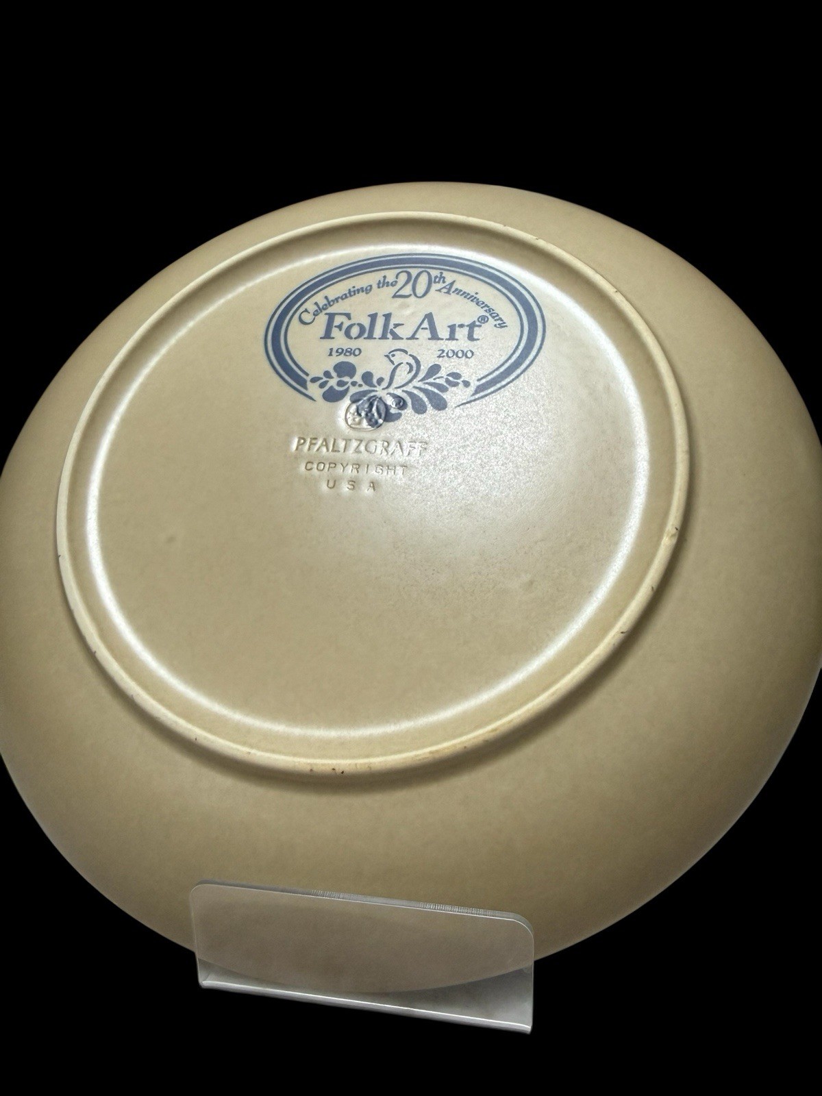 RARE Vintage Pfaltzgraff Folk Art 20th Anniversary Dinner Plate 10″ Blue Beige