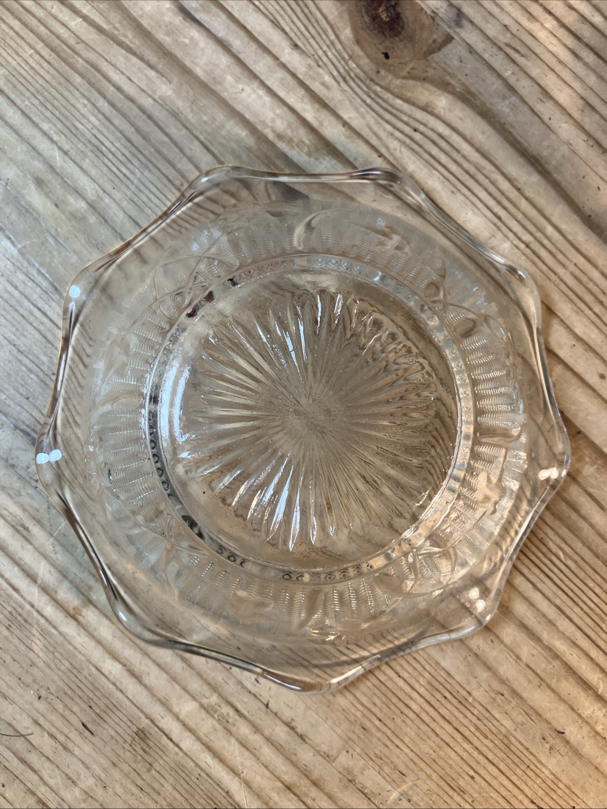 Vintage Jeannette Glass Iris and Herringbone Clear Glass Bowl 5 in Ruffled Edge
