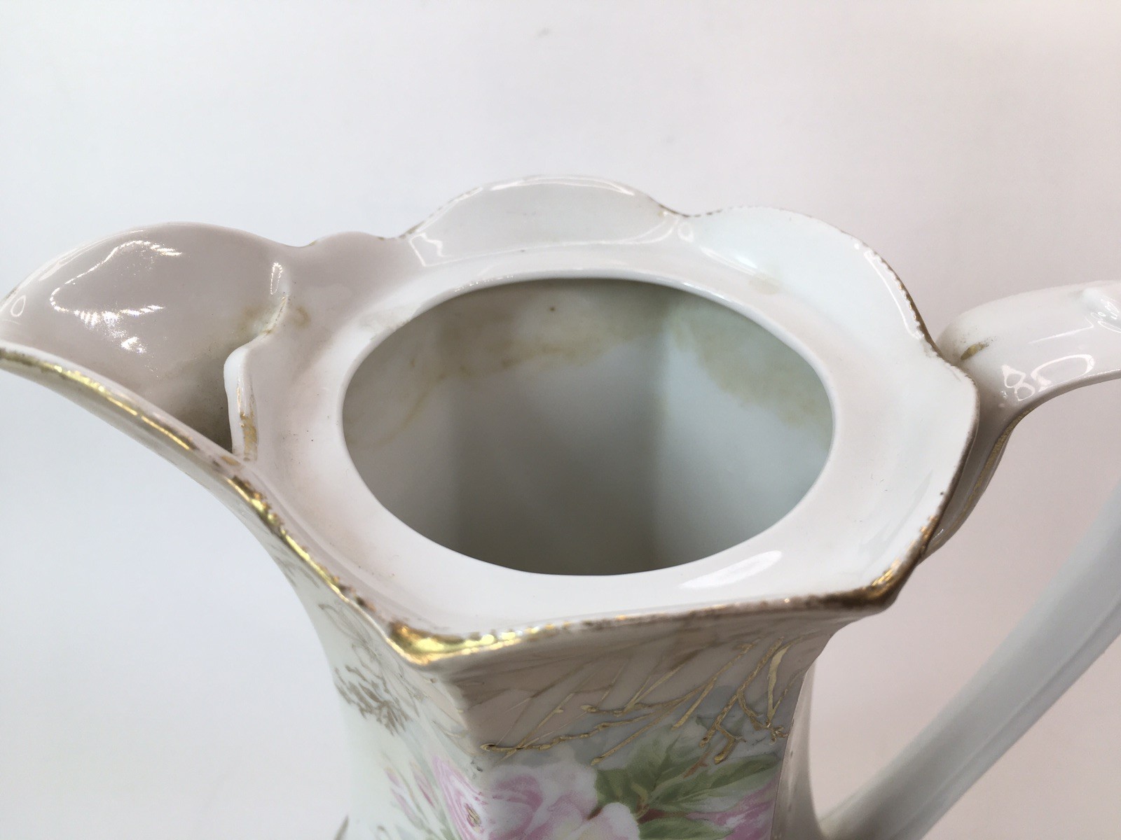 Antique RS Prussia Red Mark Chocolate Pot White Body W/ Pink Rose Gold Accent