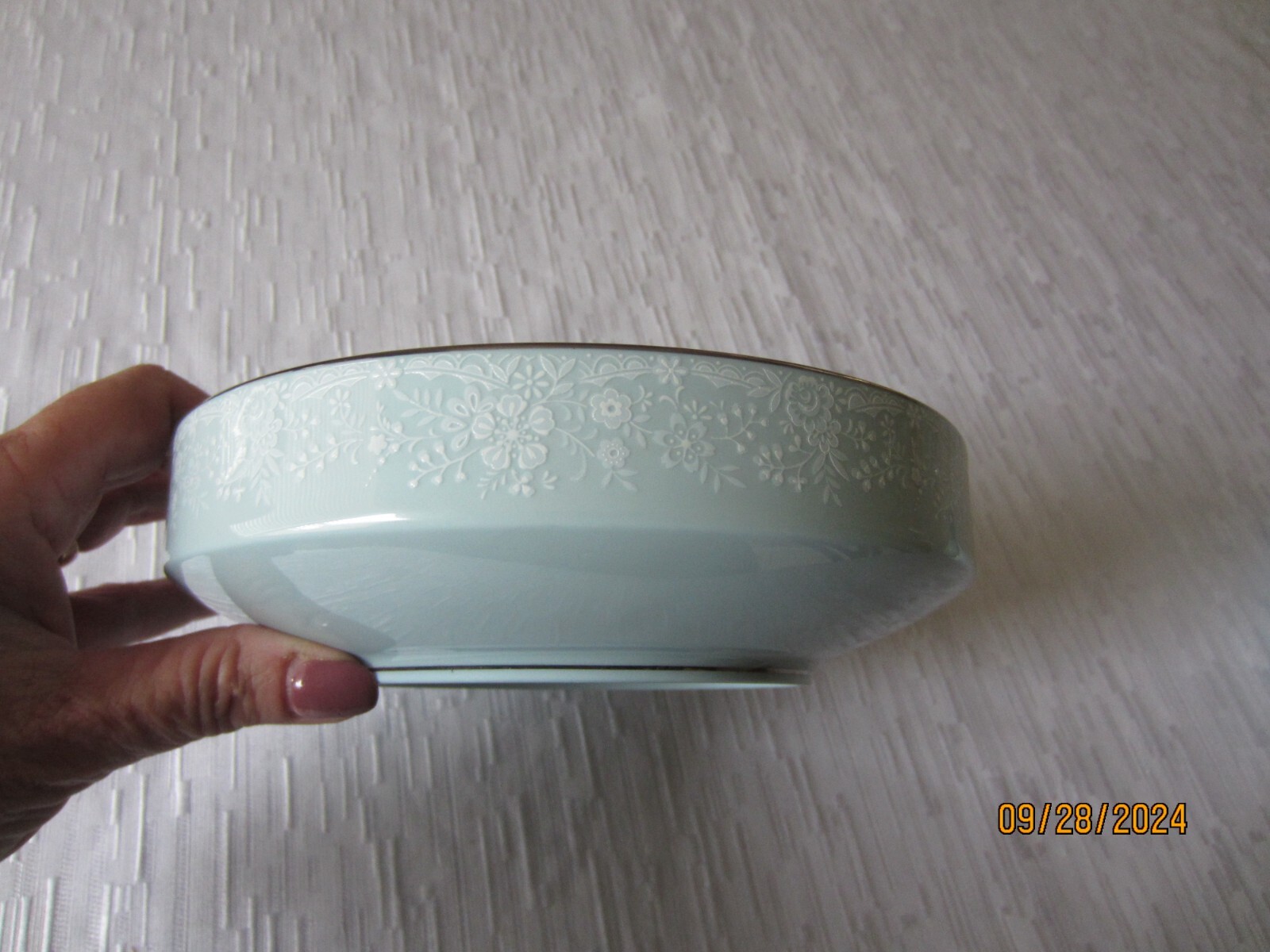 Noritake Fidelity Dinnerware soup bowls Blue White Flowers Platinum Trim EUC