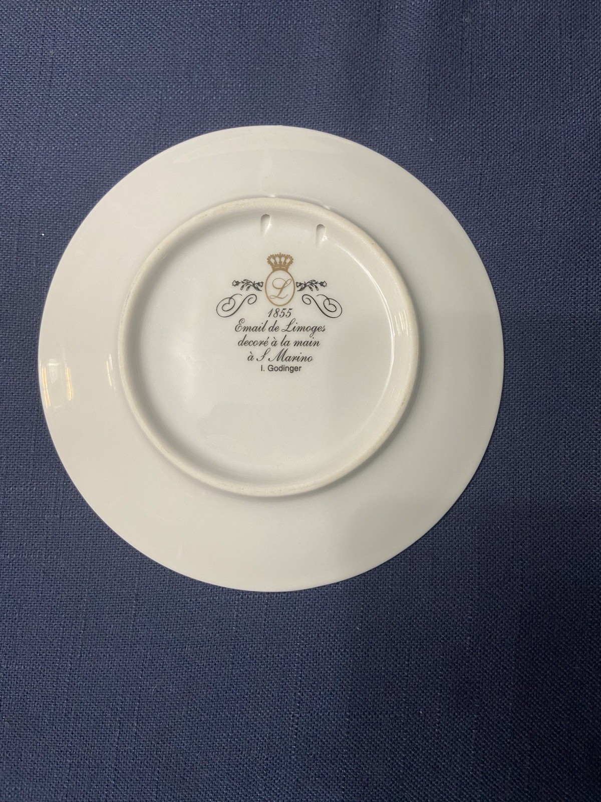 Vintage GODINGER 800 LIMOGES Style Blue Fishnet Rabbit Plate Gold Accents
