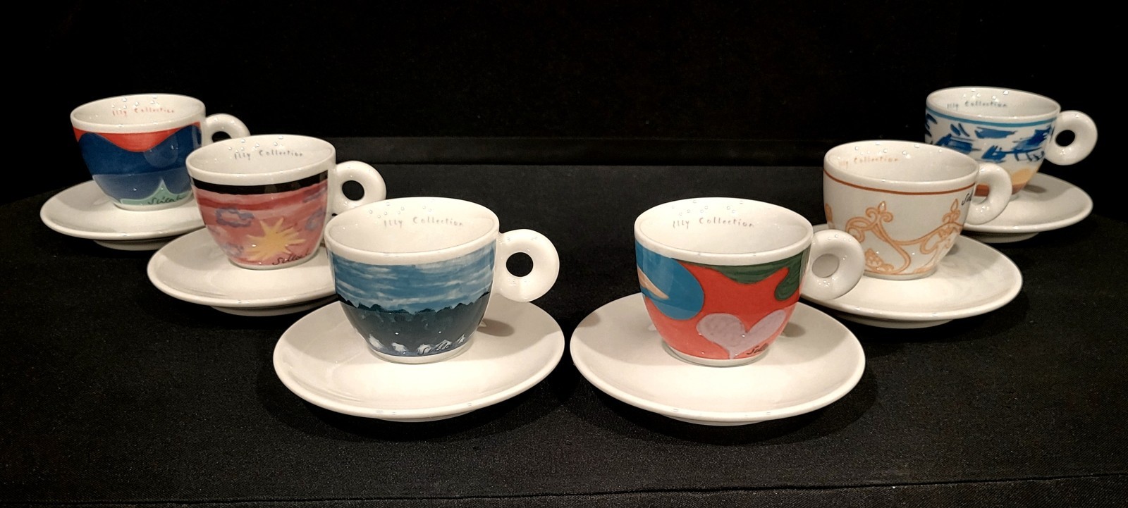 MITTERTEICH ILLY RICHARD GINORI COLLECTION 6 ESPRESSO CUPS & SAUCERS SIGNED