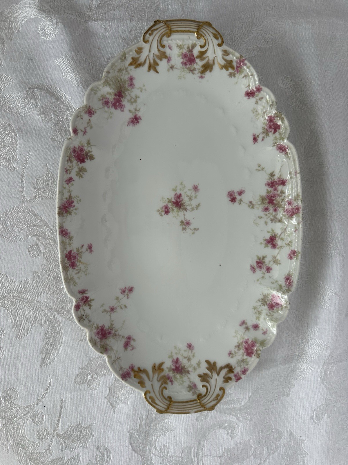 4 Charles Field Haviland Limoges Embossed Serving Platters W/Pink Floral Sprays