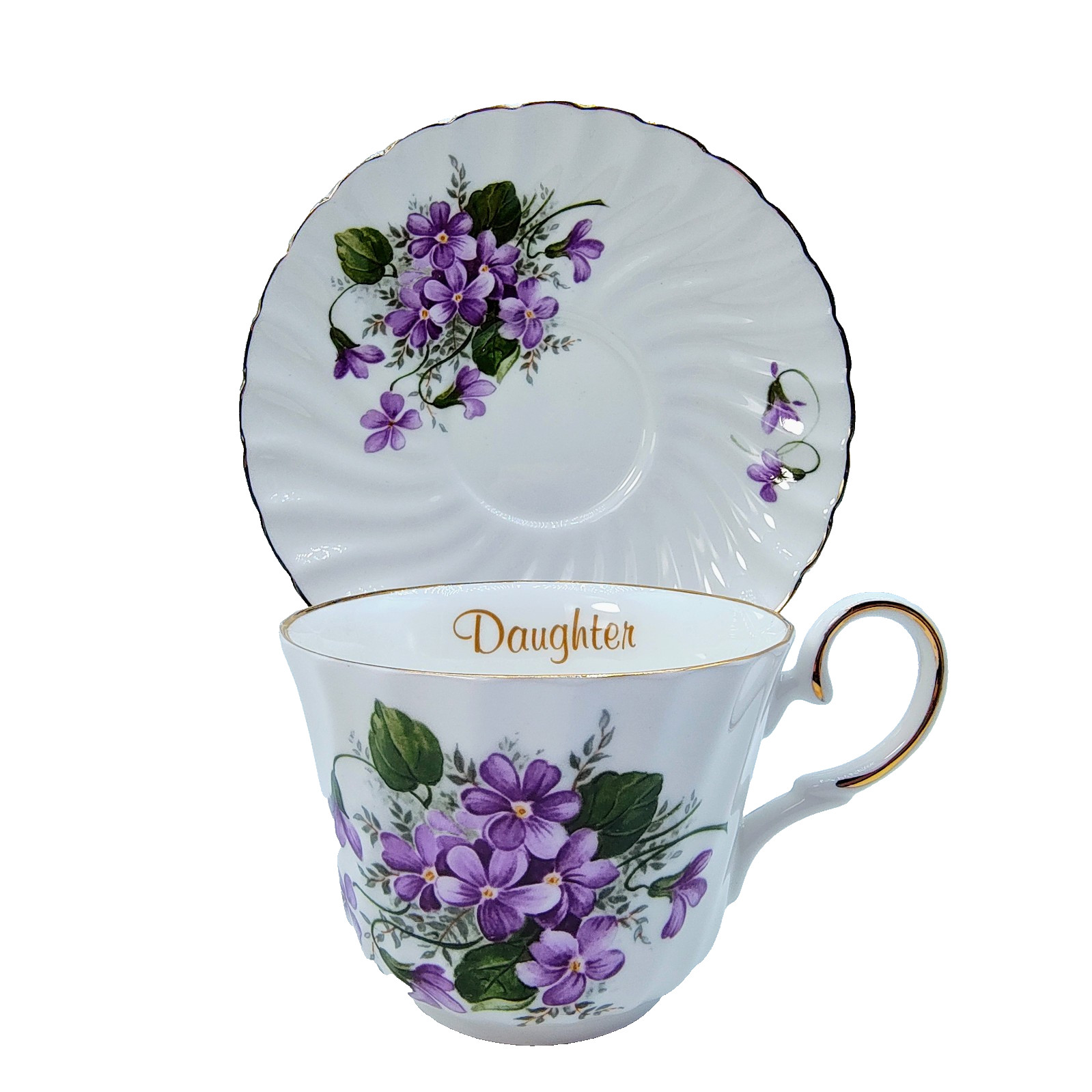 Vintage Staffordshire Collection Daughter Teacup & Saucer Violets Floral England