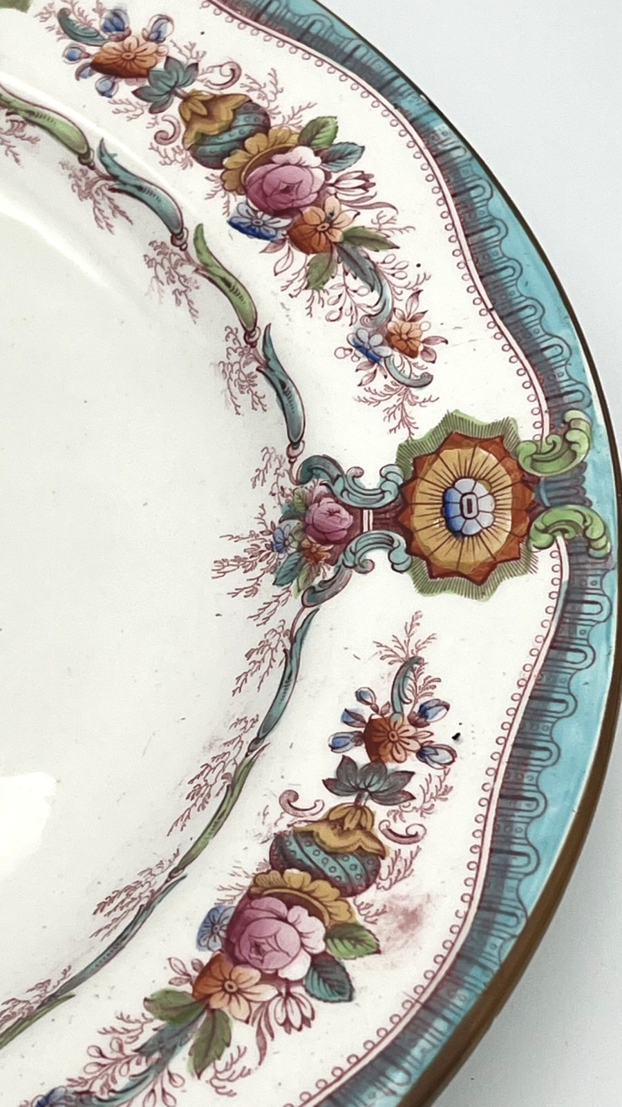 Antique Cauldon England Blue White Transferware Platter 17″ Gilt Rim