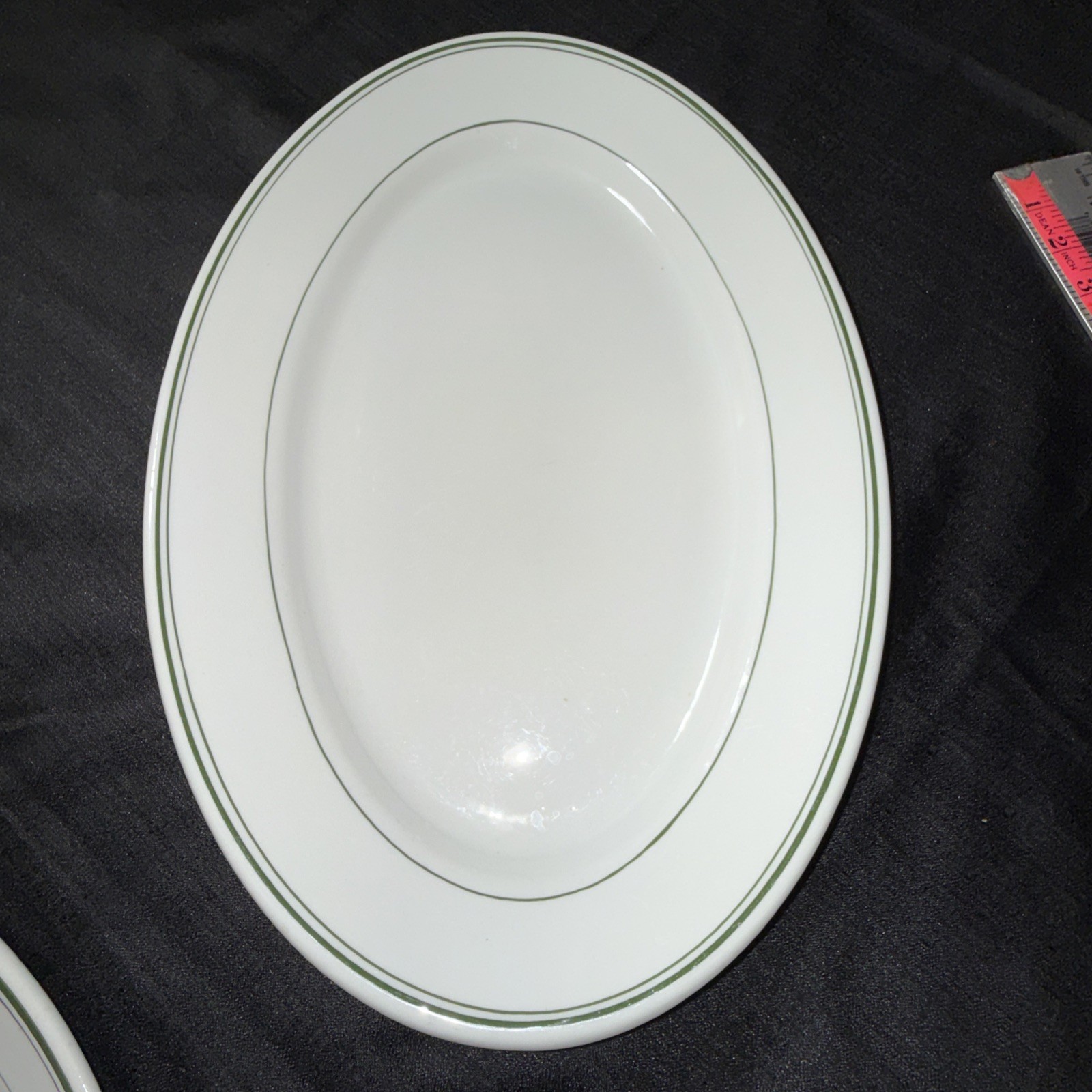 15.5” Sterling Vitrified China Restaurant Ware Green Oval Patter Plate Lot Of 3
