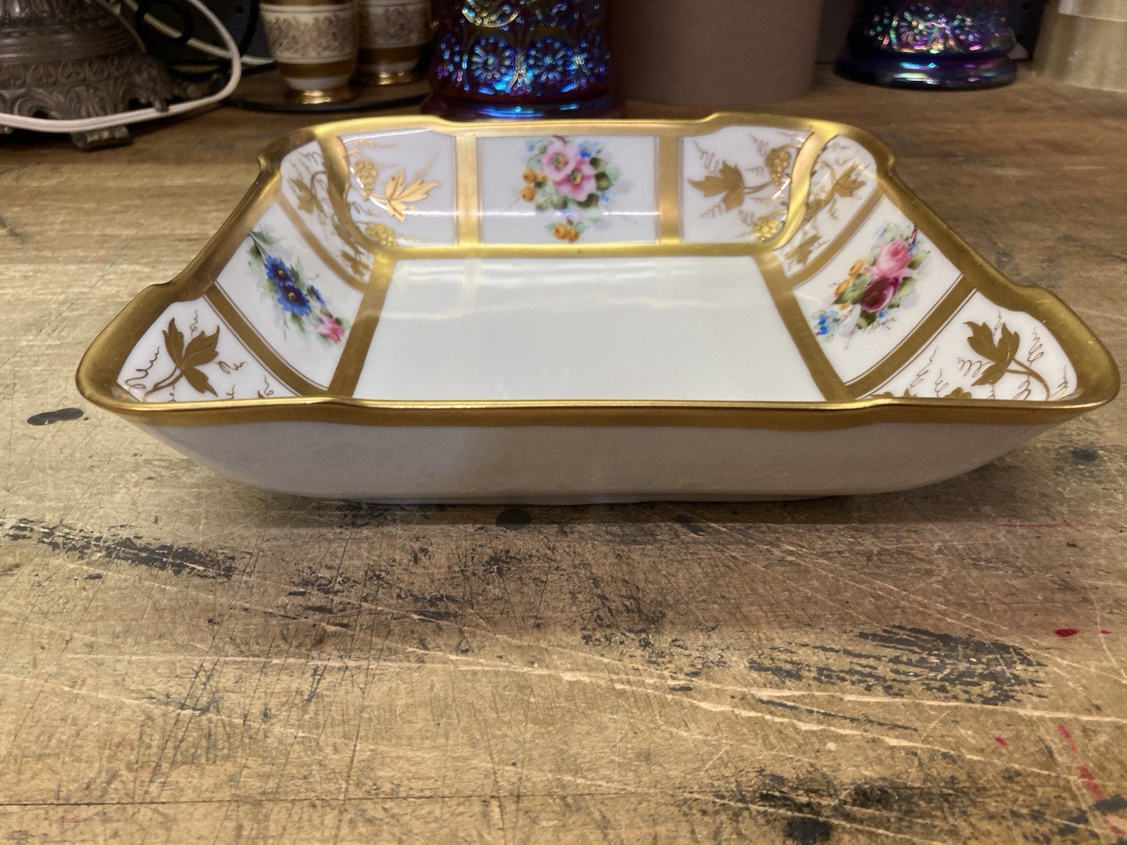Beautiful Antique Pickard China Hand Painted Artist Signed Square Bowl / Floral