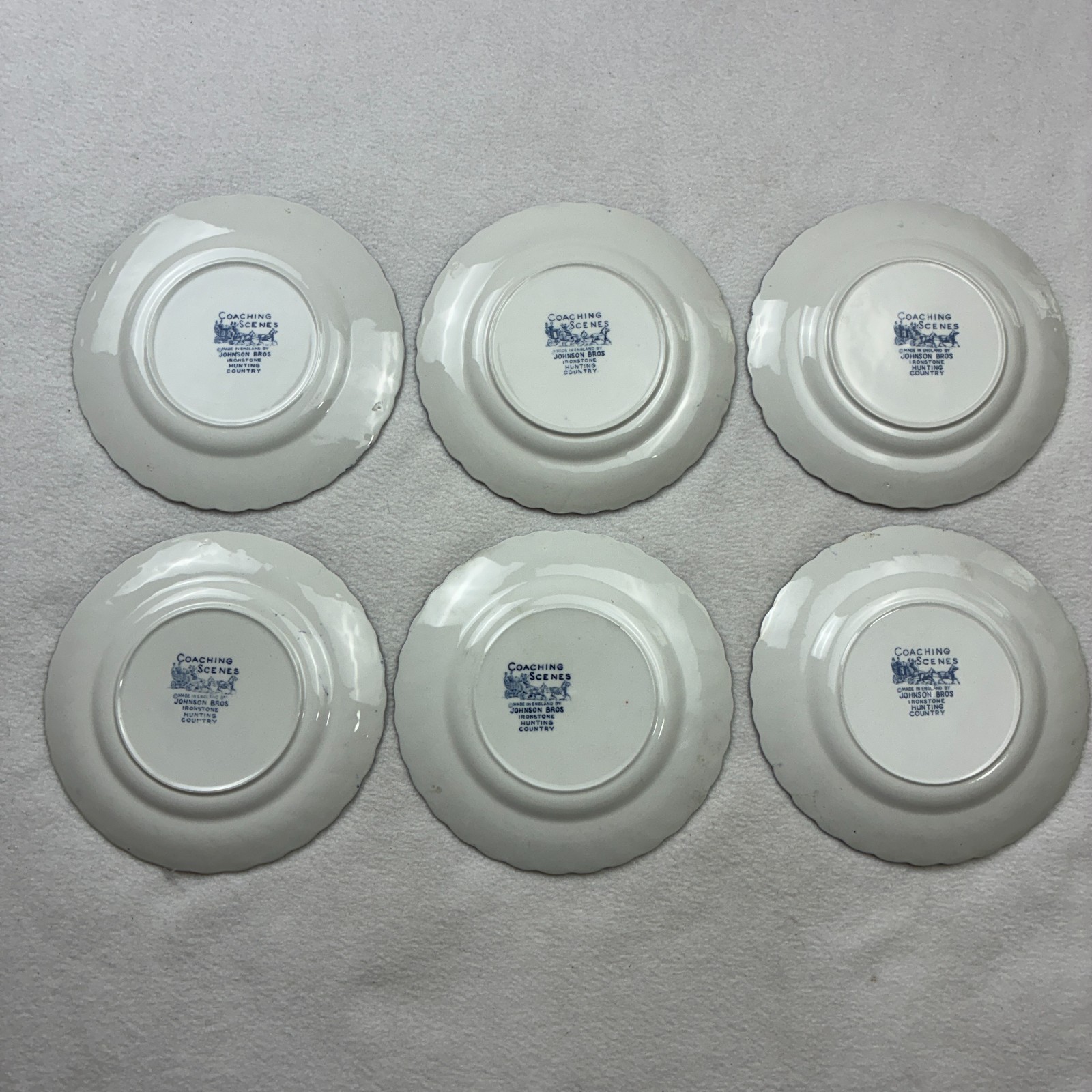 Lot of 6 Johnson Brothers England Coaching Scenes 6.25” Salad Plates Blue White