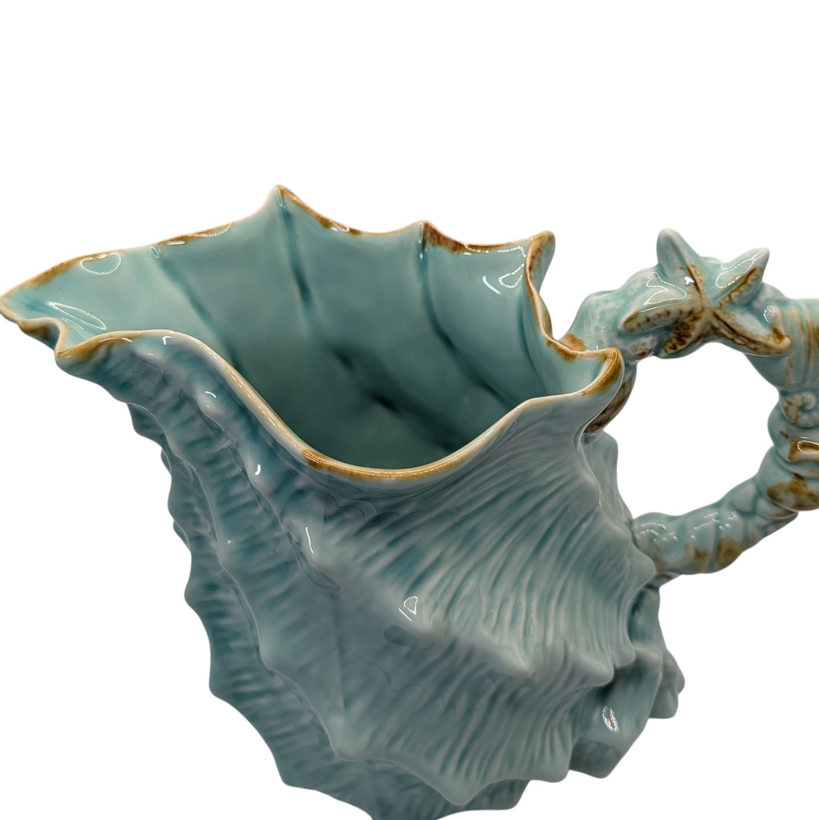 Blue Sky Conch Shell Pitcher Seawave Turquoise Blue Nautical Seven Inches Retro