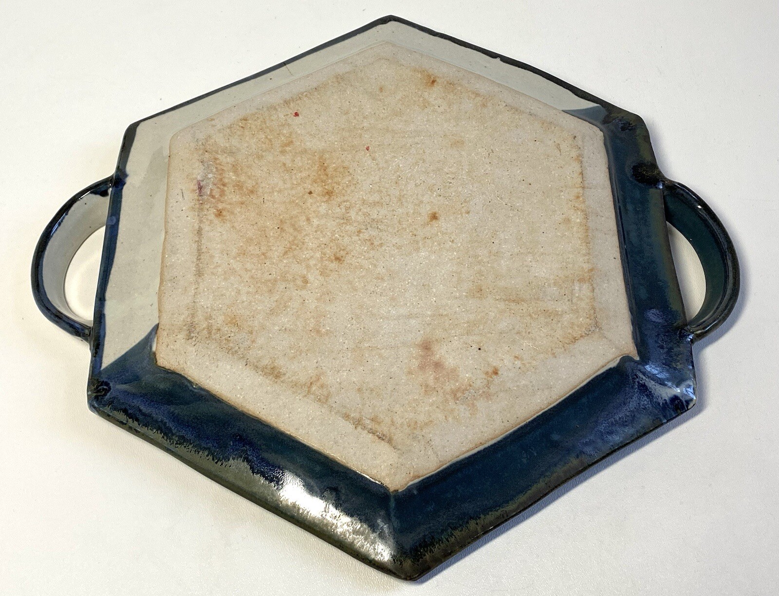 Studio Pottery Geometric Hexagon Platter Serving Tray With Handles Signed