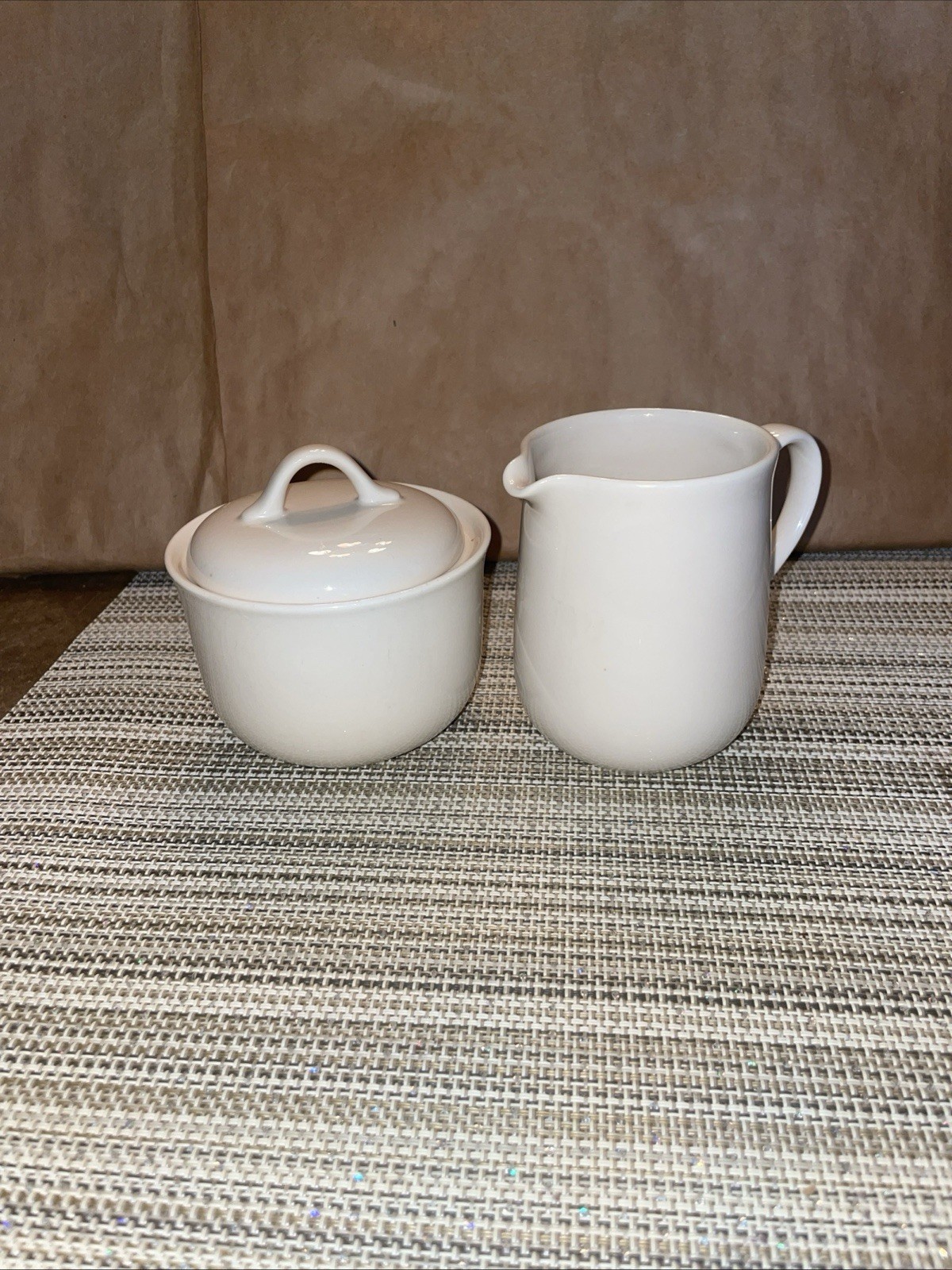Corelle by Corning SANDSTONE Sugar Bowl w Lid and Creamer-Vintage !