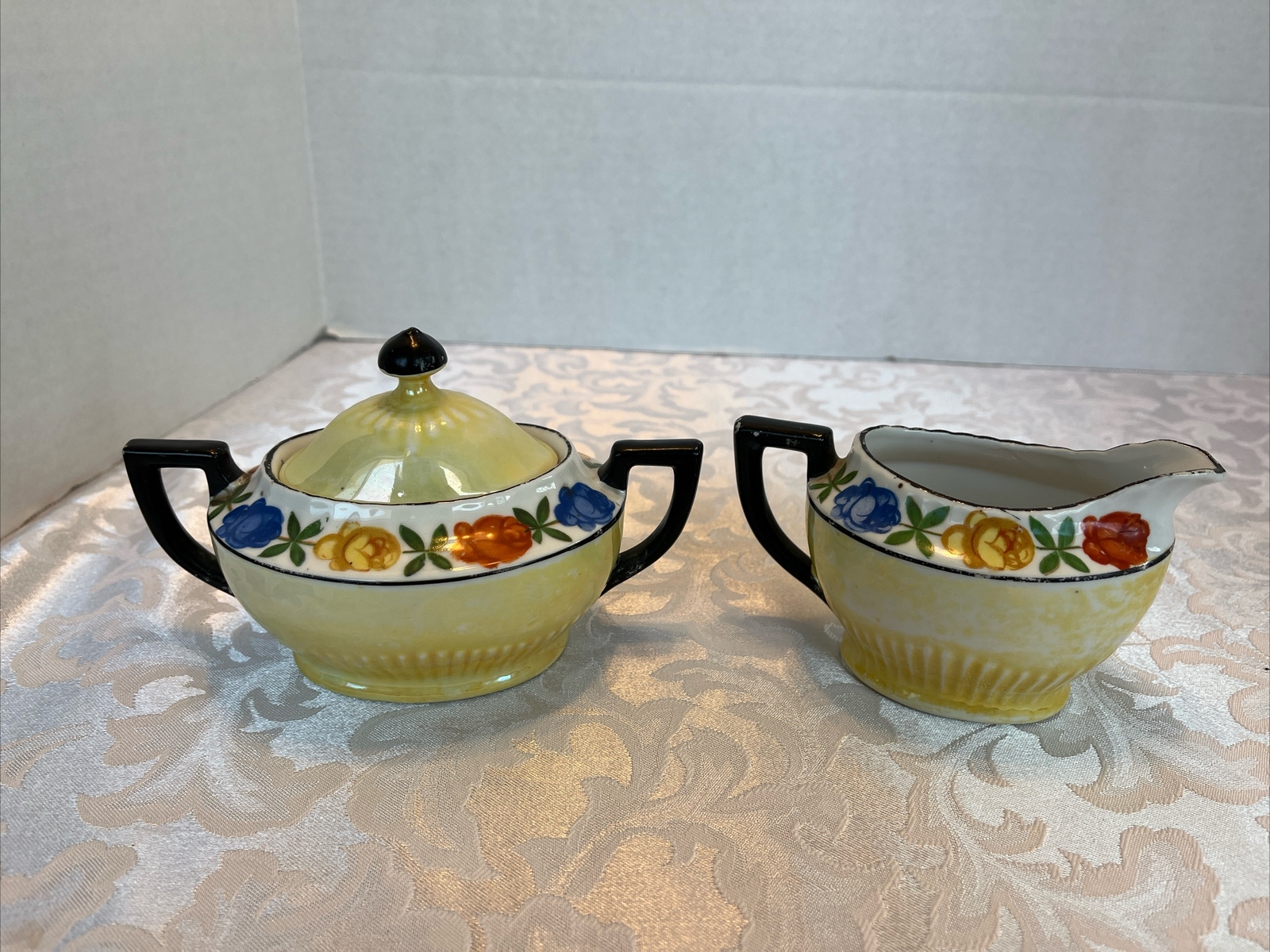 Vintage Schumann Sugar Bowl with Lid And Creamer Marked 16 Germany See Picture