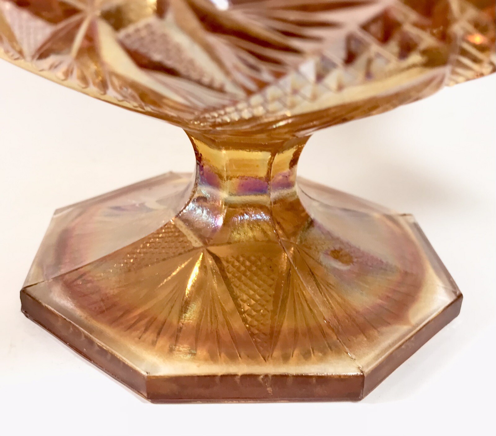 Imperial Carnival Glass Compote Bowl Marigold Scroll Eastern Star 7.5″ Footed
