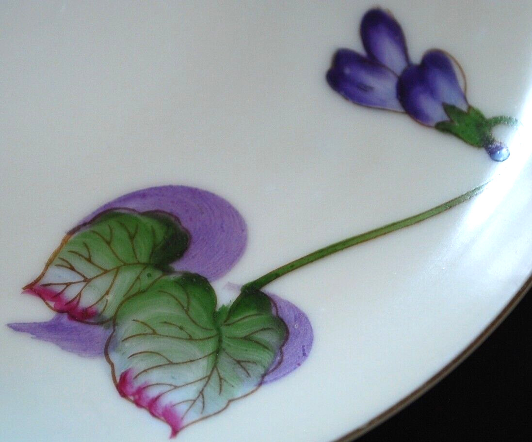 Vtg Set 6 PLATES Tashiro Shoten Japan HANDPAINTED PURPLE VIOLETS Gold Rims 7.5″