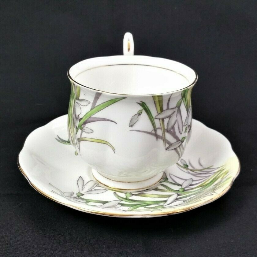 Royal Albert Snowdrop Bone China Teacup & Saucer Hand Painted England