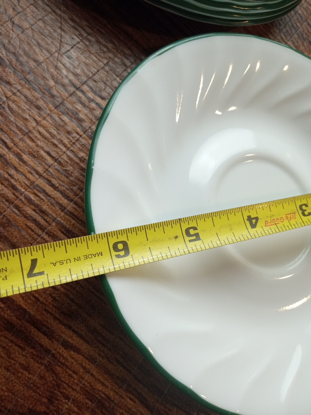 Corelle Saucer Plates Swirl green Rim 6″ Set Of 6