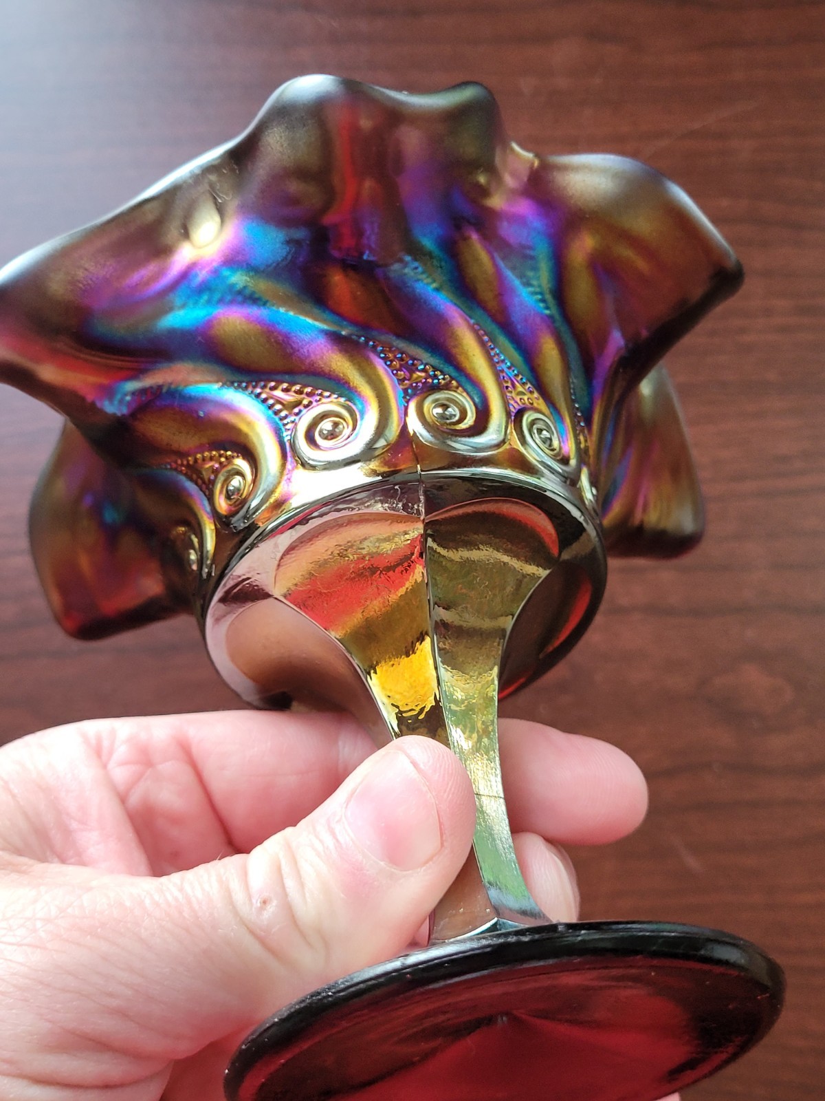 Super Purple Dugan Carnival Glass Constellation Compote S-Repeat Exterior