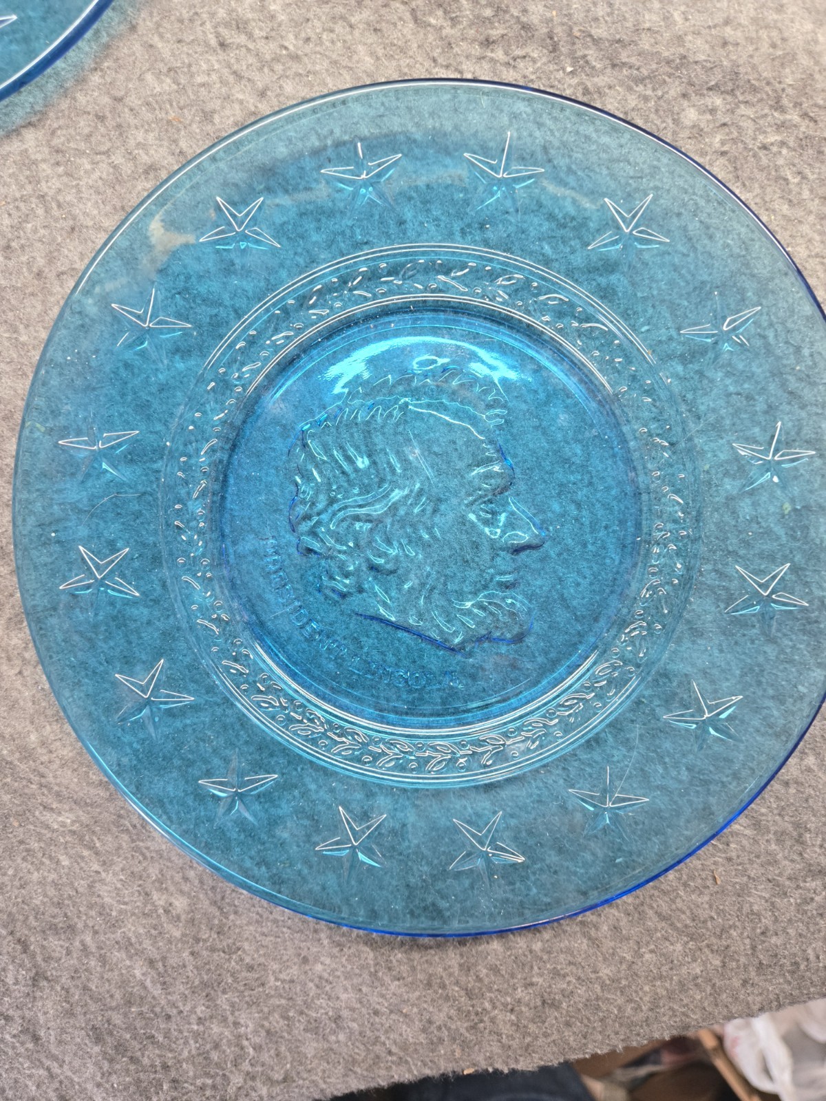 3 Collectable 8” Blue Wheaton Glass President Plates Washington Lincoln