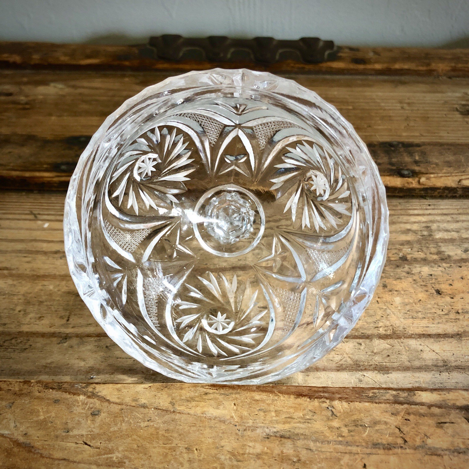Lead Crystal Clear Cut Glass Footed Candy Trinket Dish With Lid