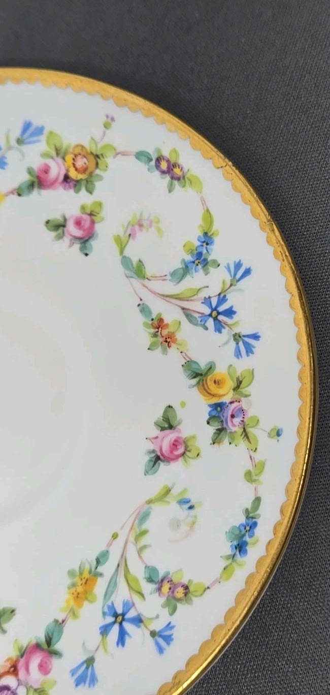Minton Demitasse Cup Saucer H1100 Floral, Gold Border C. 1905