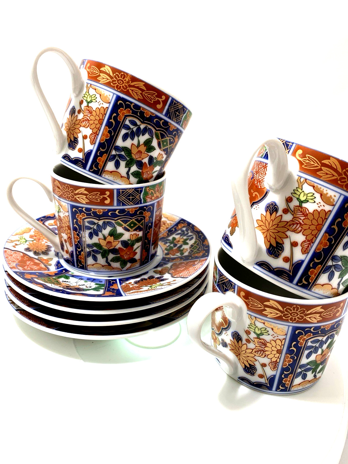 GUMPS KARAKUSA IMARI SET 4 COFFEE TEA CUP&SAUCER 2 SETS AVAIL RED BLU GREN GILT